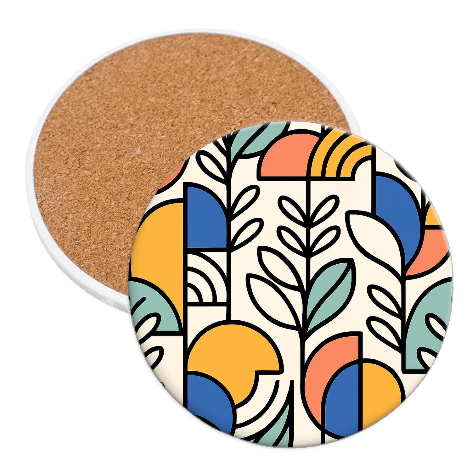 Neo Memphis Bauhaus Botanical Tiles absorbent drink coasters