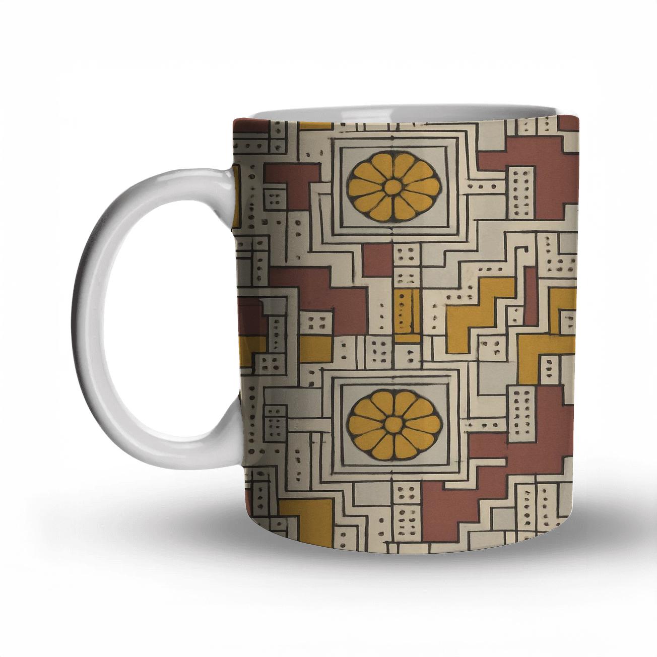 Viennese Secession Geometric Rosettes And Grid Filigree insulated thermal mugs