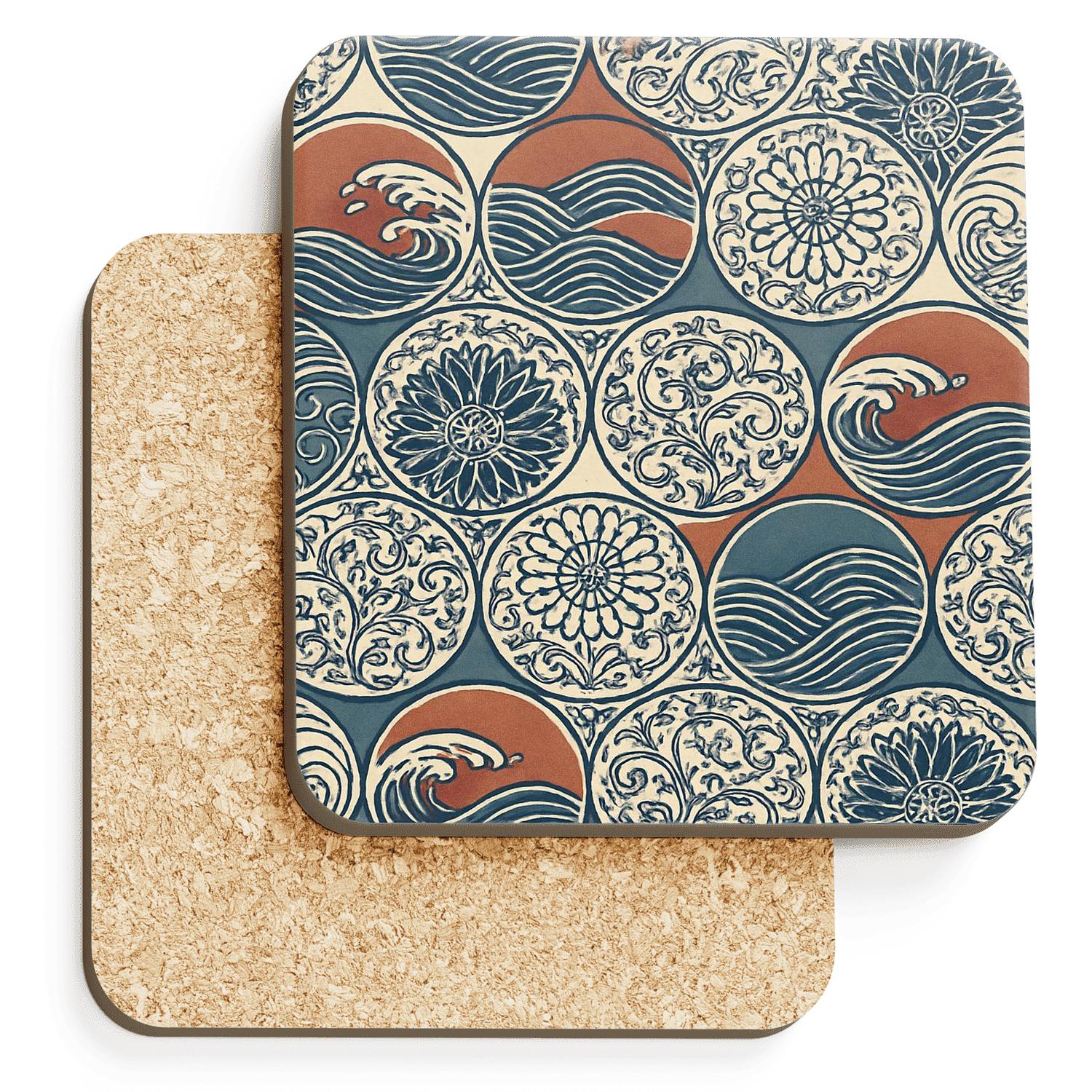 Ukiyoe Arabesque Shippo Wave Filigree personalized drink coasters