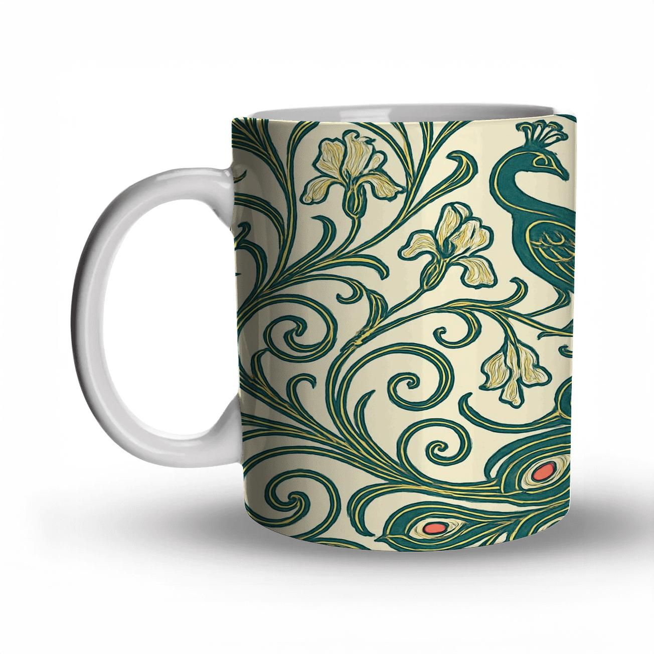 Art Nouveau Peacock Filigree Whiplash Motif personalized mugs