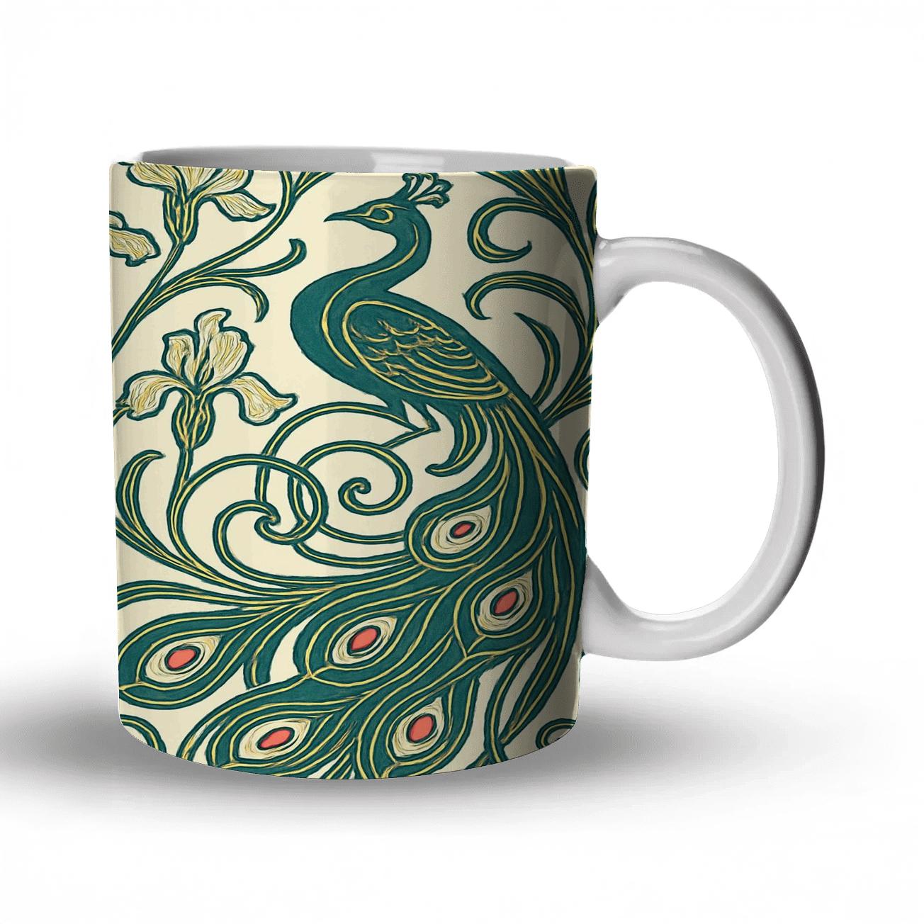 Art Nouveau Peacock Filigree Whiplash Motif personalized mugs