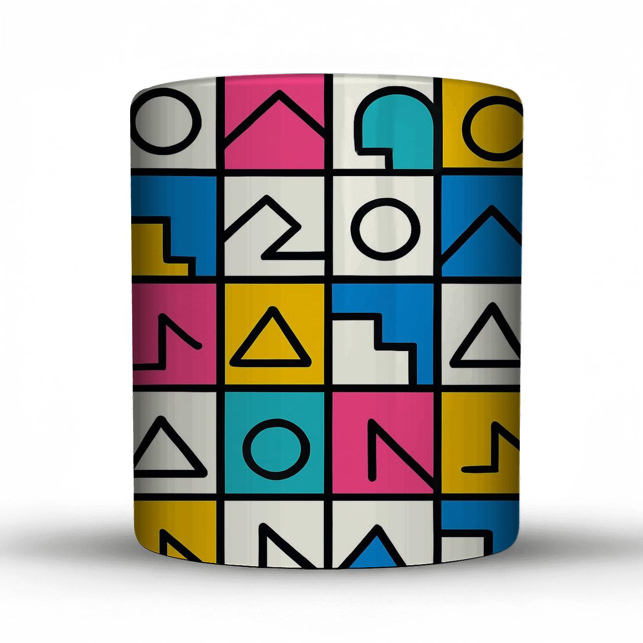 Memphis Milano Rhythm Grid Line Art travel mugs with handles