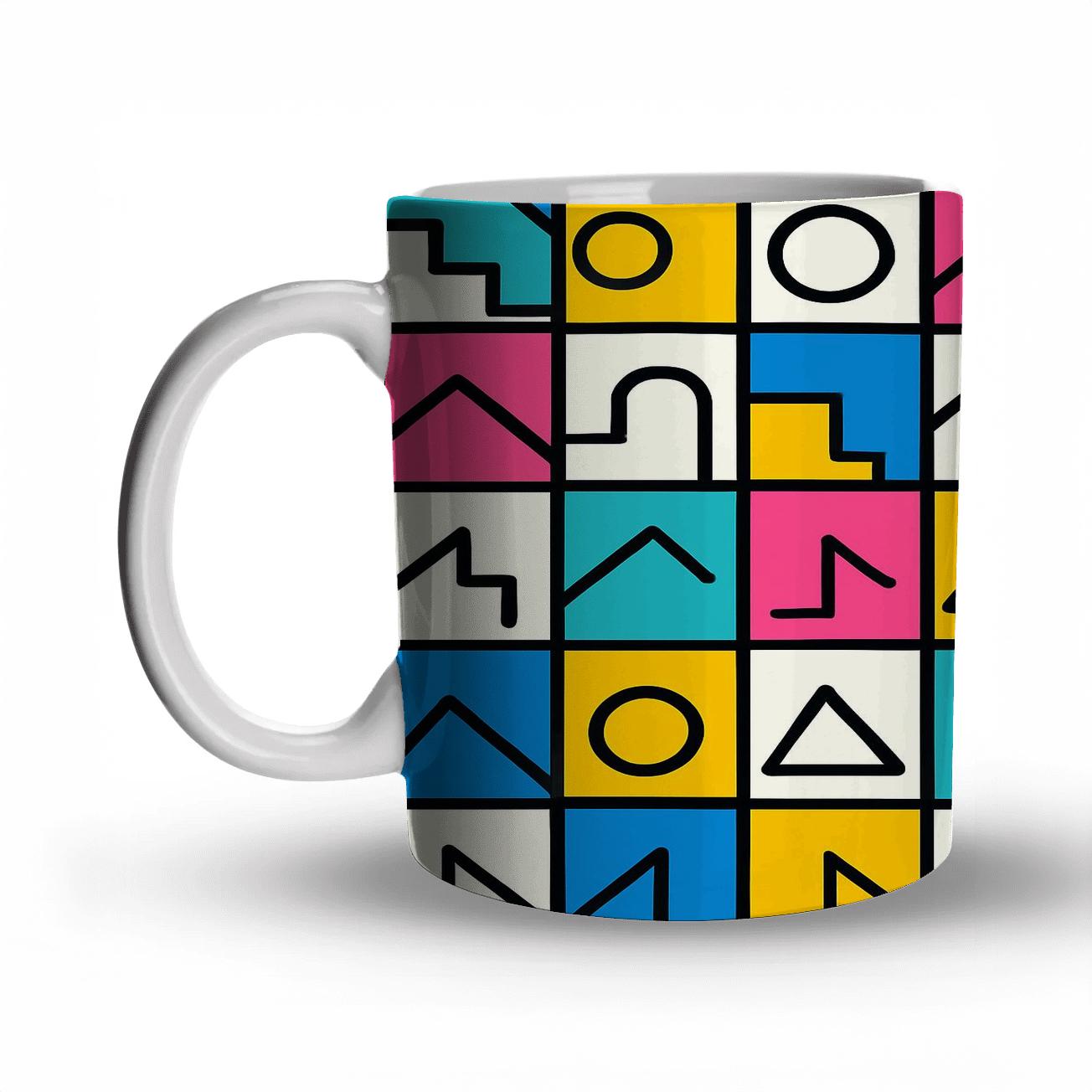 Memphis Milano Rhythm Grid Line Art travel mugs with handles