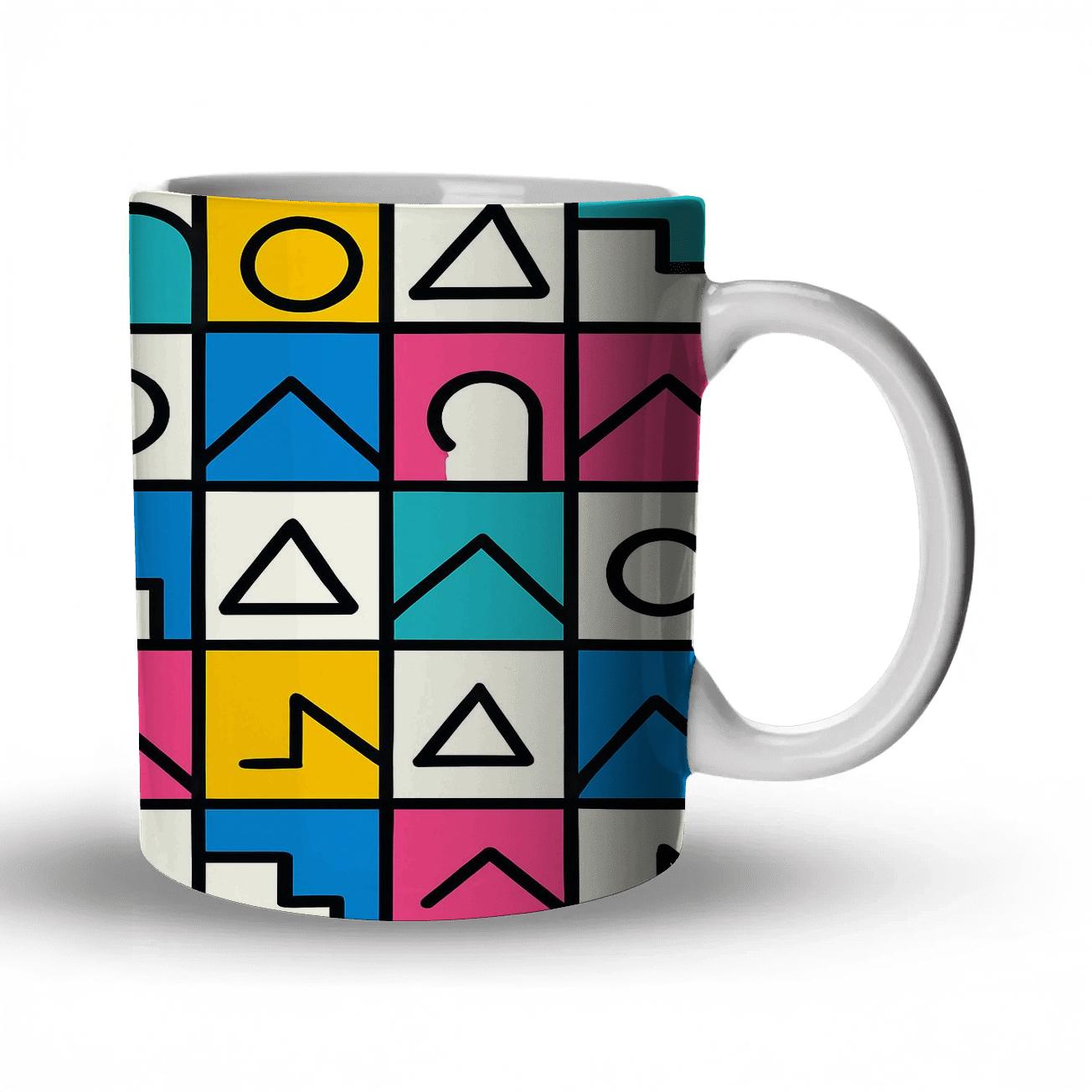 Memphis Milano Rhythm Grid Line Art travel mugs with handles