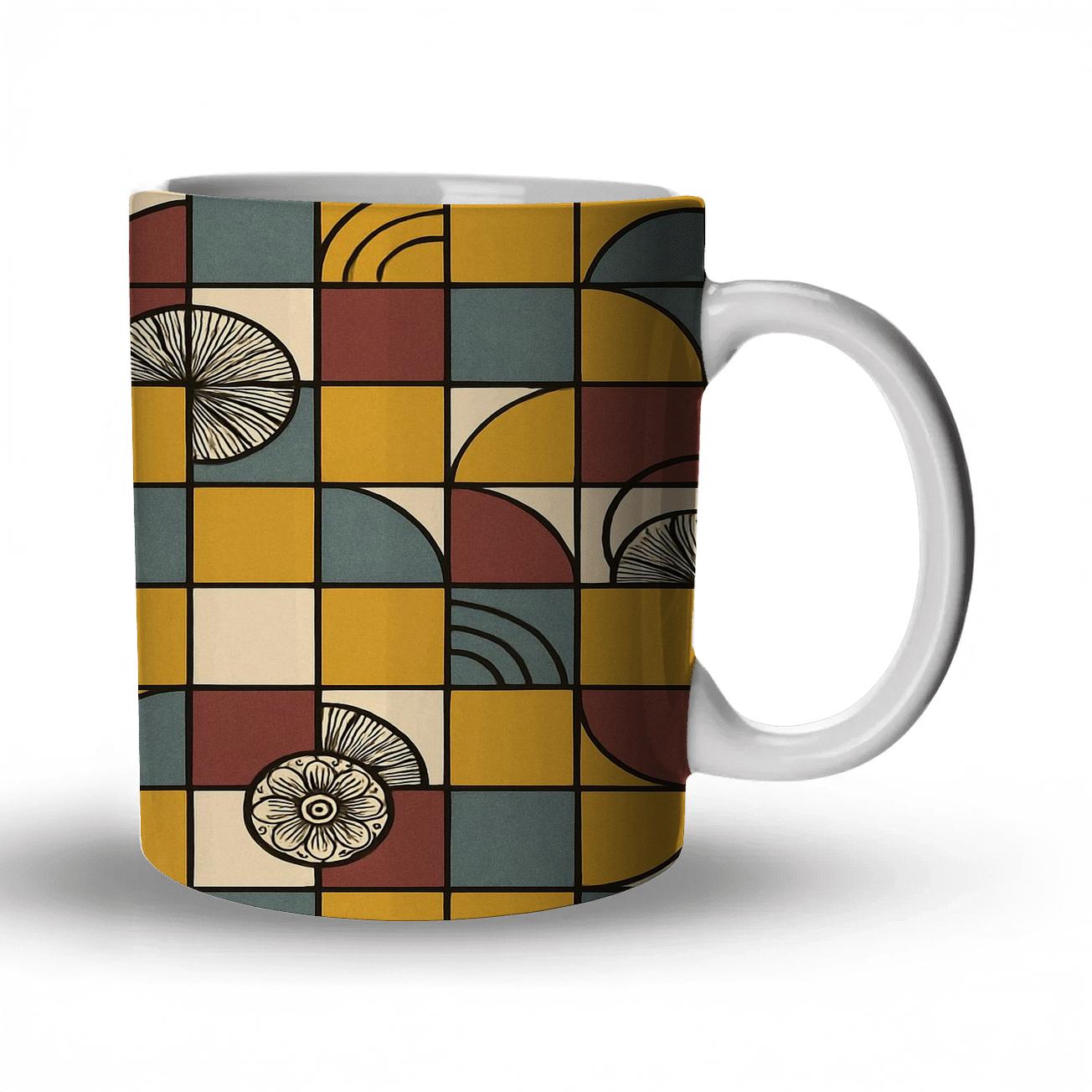 Bauhaus Weimar Weave Grid With Deco Rosette Linework travel mugs with handles