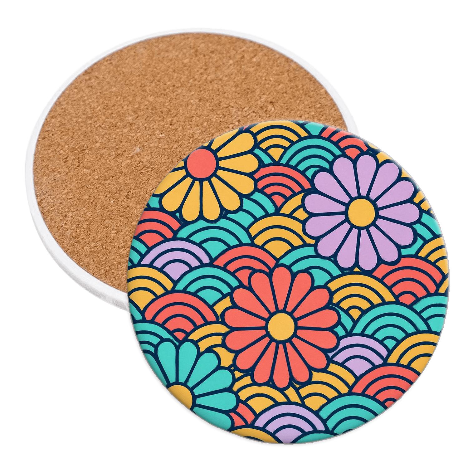 Ukiyo E Modern Pop Florals Line Pattern custom engraved coasters