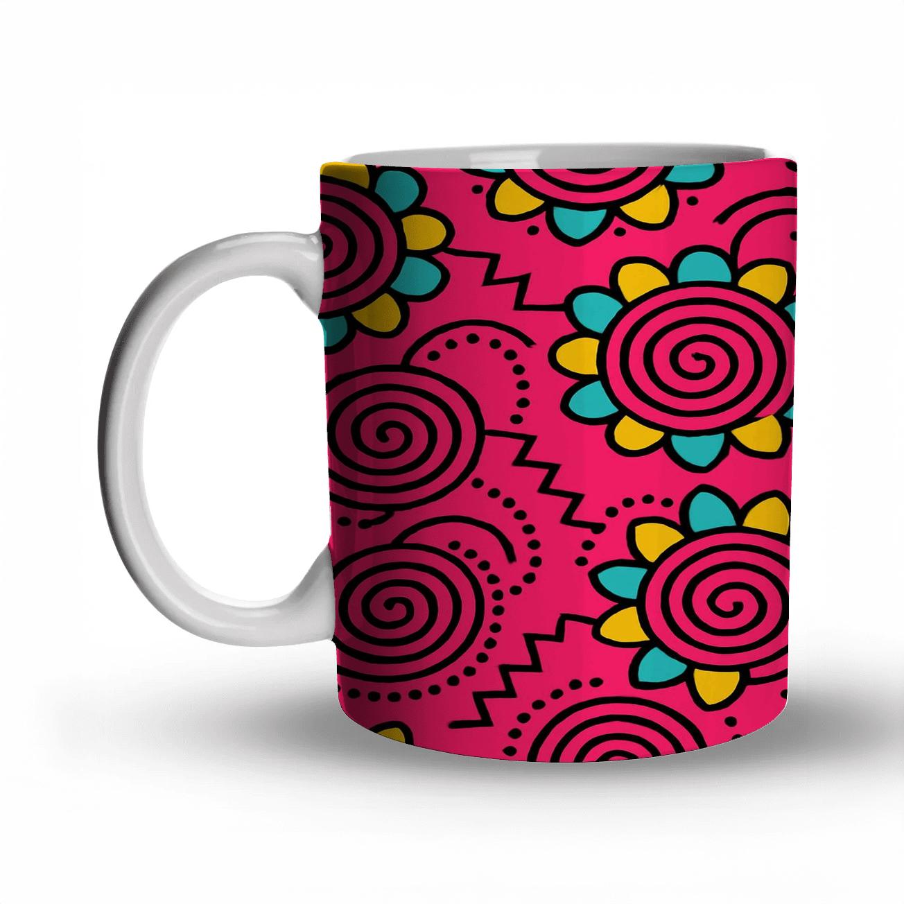 Memphis Comet Orbit Florals Line Art insulated thermal mugs