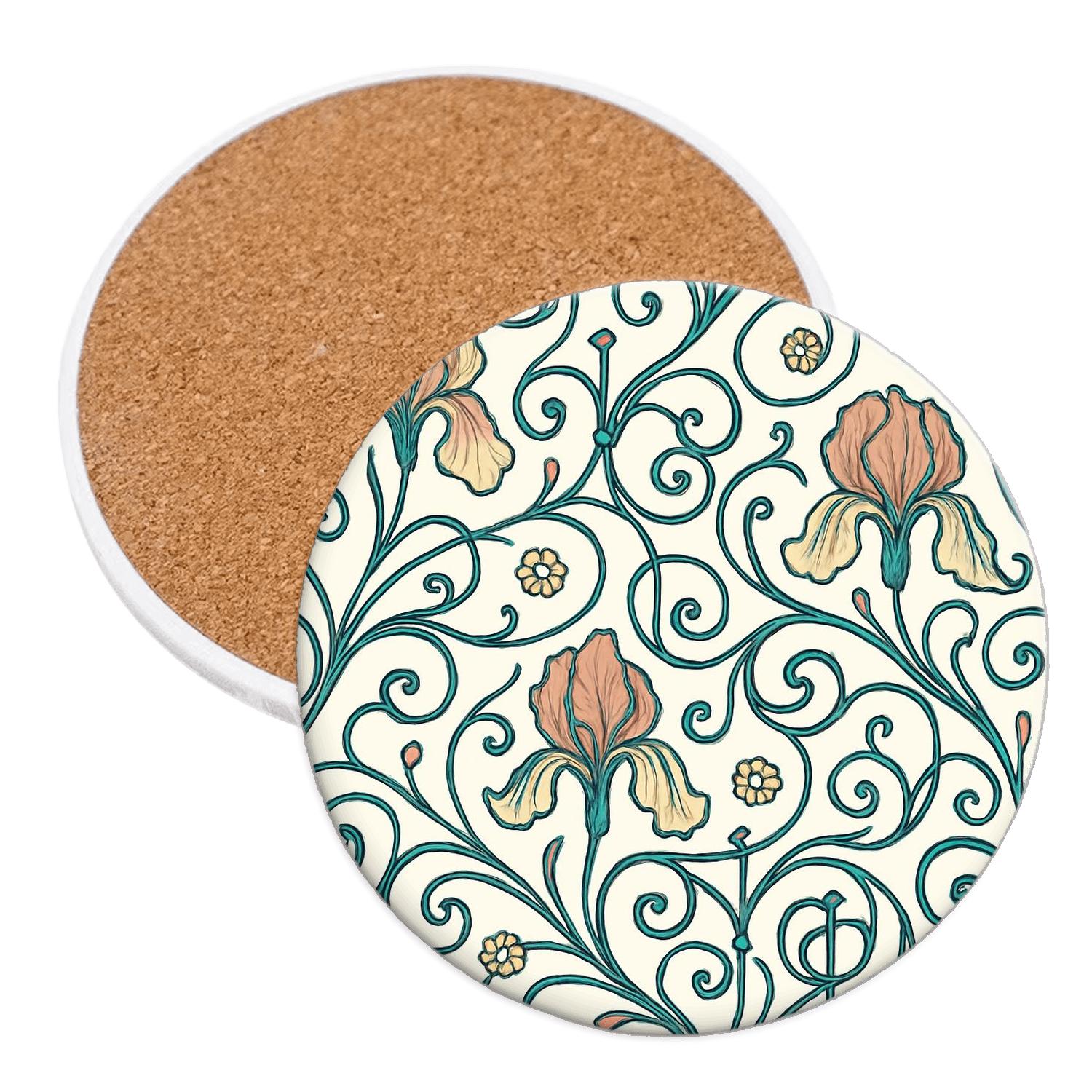 Art Nouveau Metro Iris Filigree Repeat cork coaster sets
