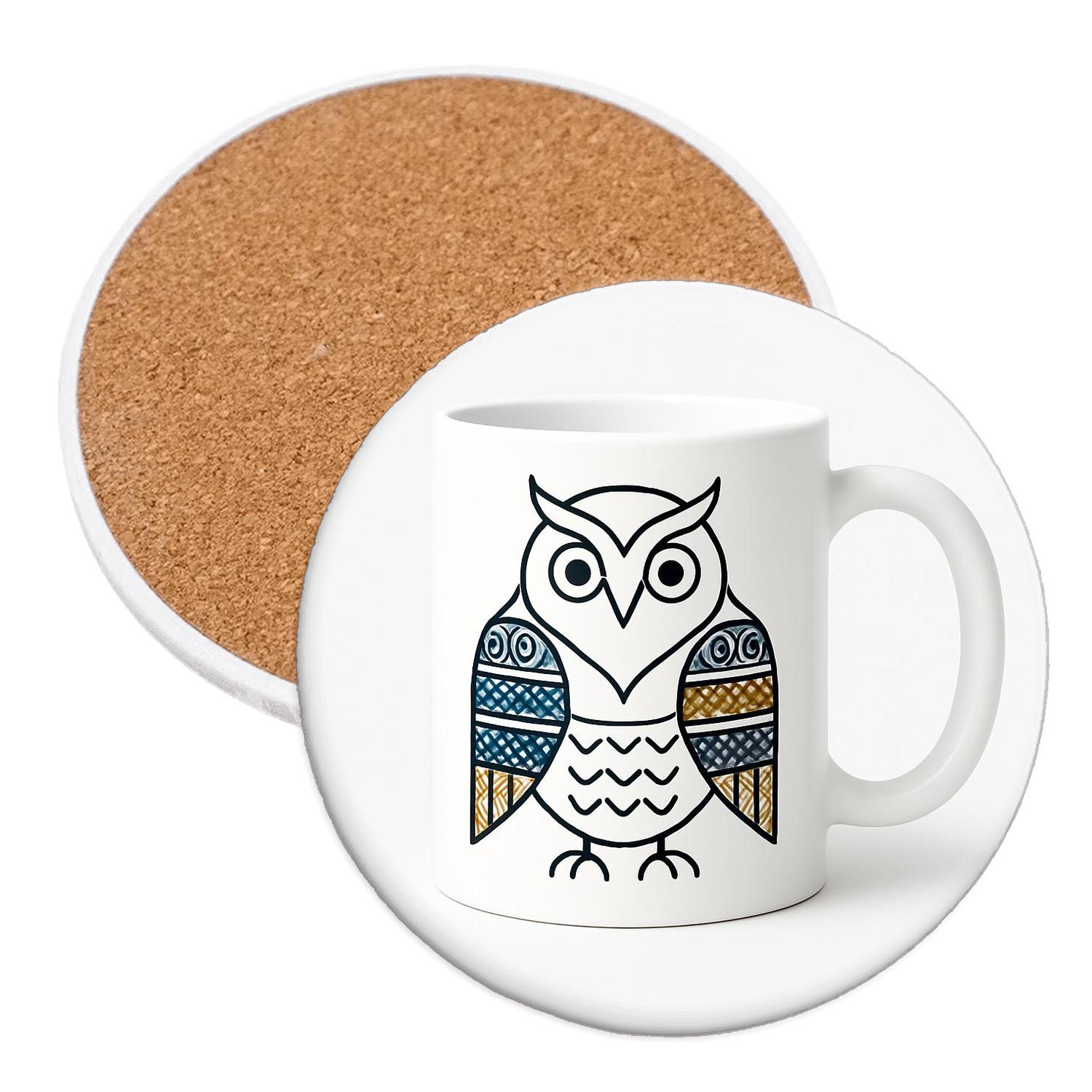 Ainu Sashiko Owl Ornament Linework Mug coasters for home decor