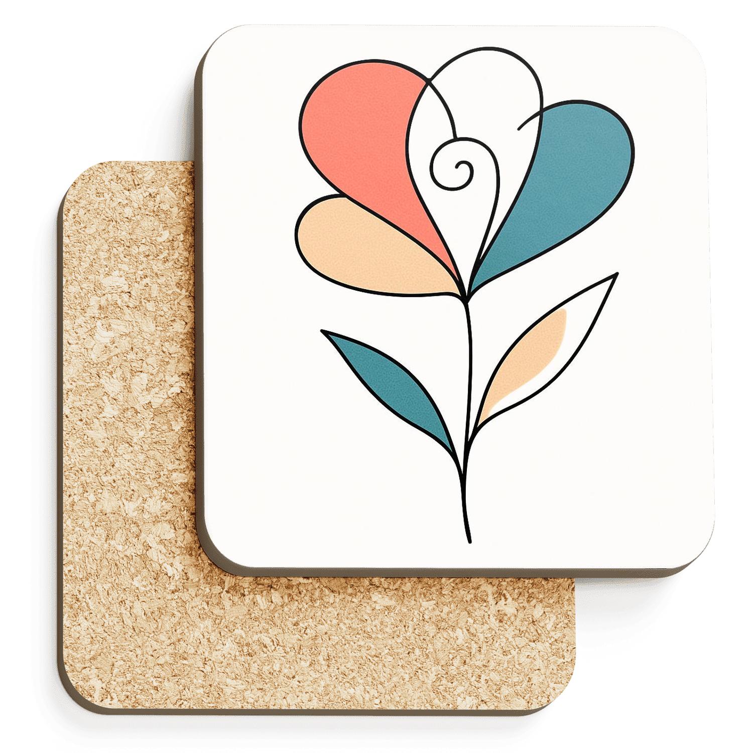 Minimal Floral Spiral With Coral And Teal Fields custom engraved coasters