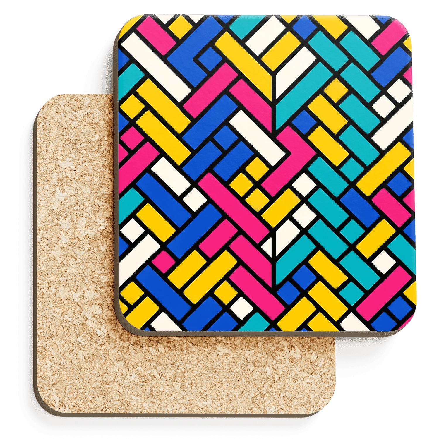 Memphis Bauhaus Kente Line Weave wooden table coasters