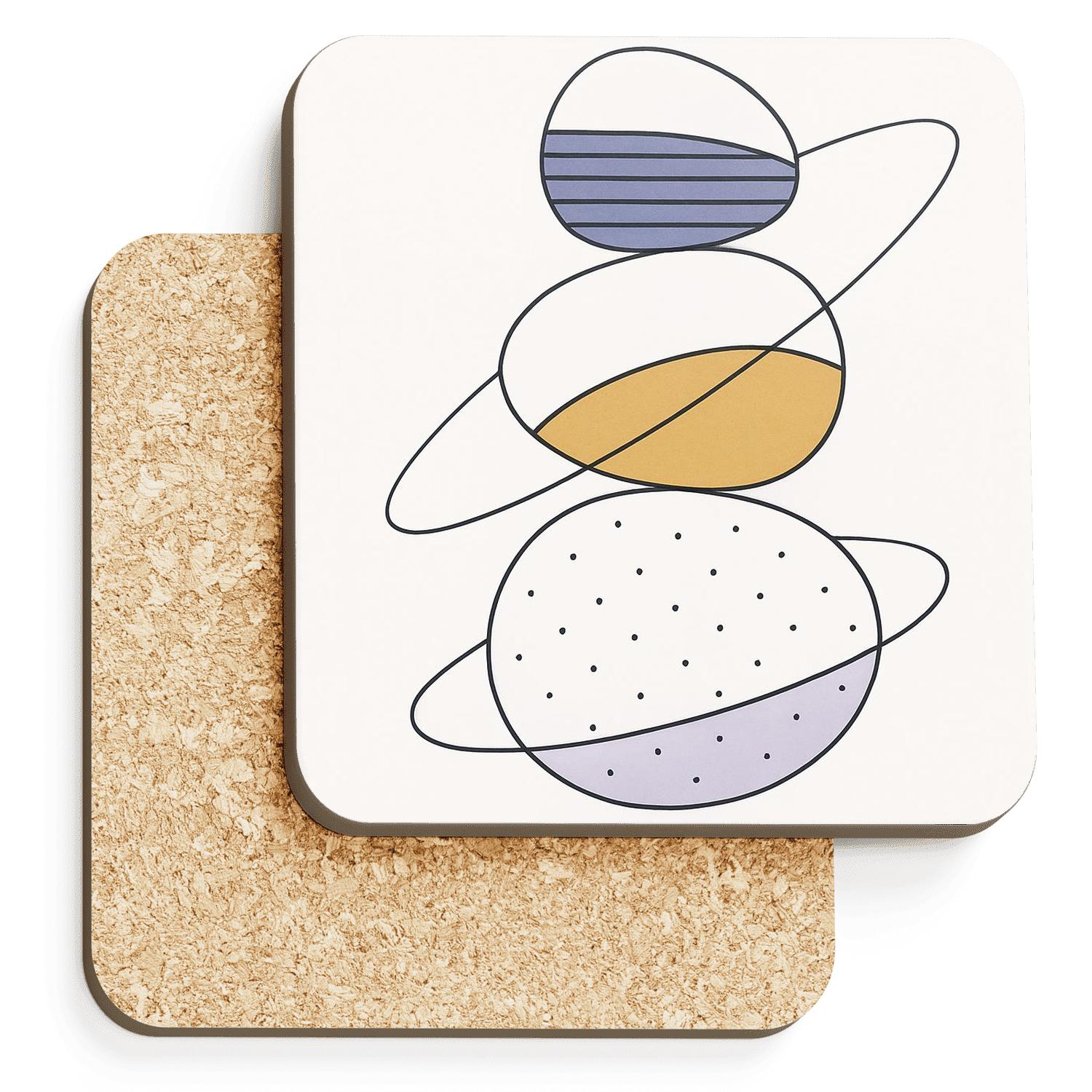 Geometric Orbit Stones With Indigo And Mustard Pattern Panels elegant tabletop coasters