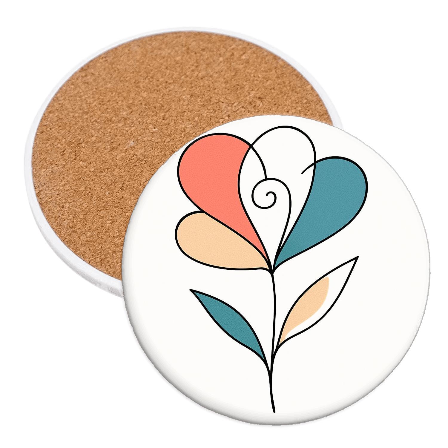 Minimal Floral Spiral With Coral And Teal Fields wooden table coasters