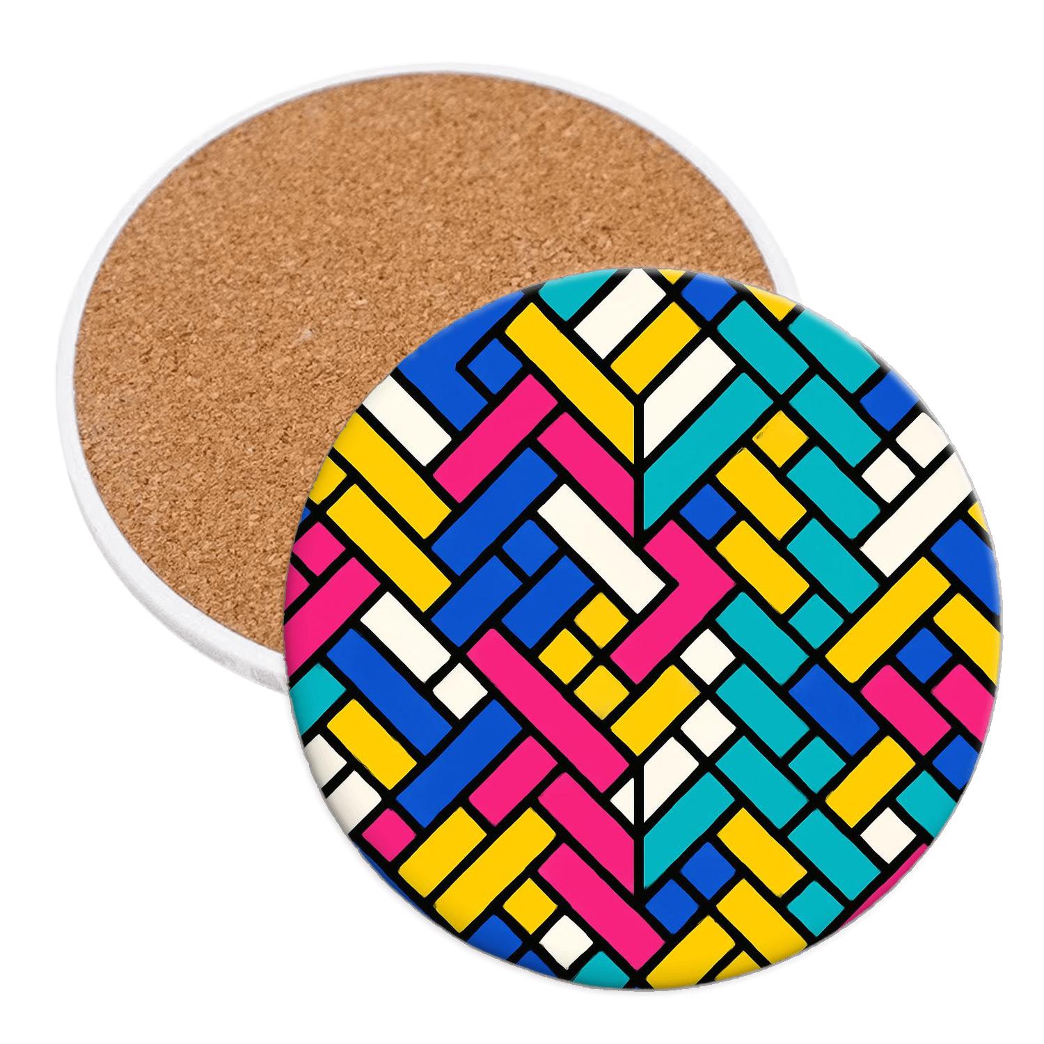 Memphis Bauhaus Kente Line Weave personalized drink coasters