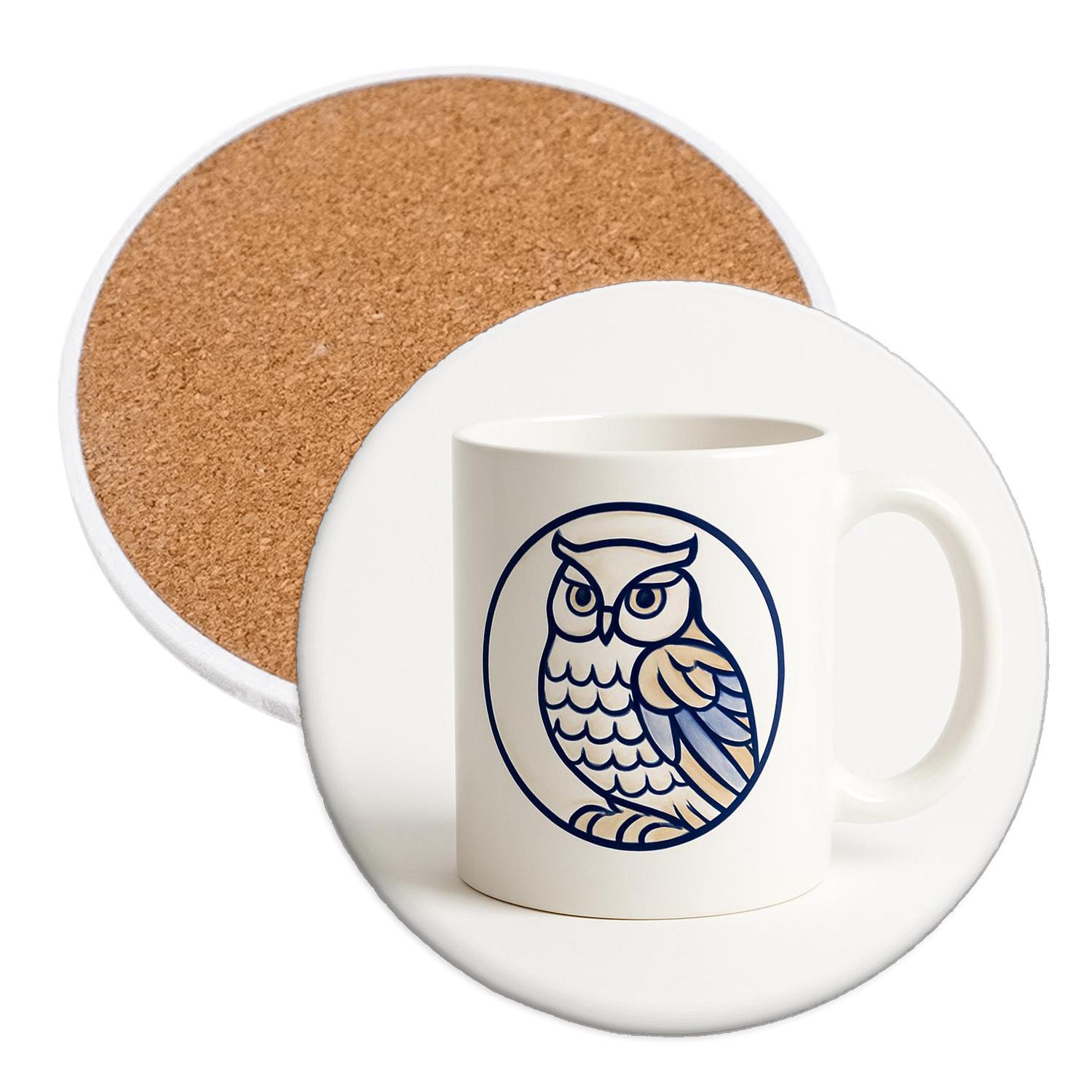 Ukiyoe Owl Crest Minimal Pattern Mug wooden table coasters