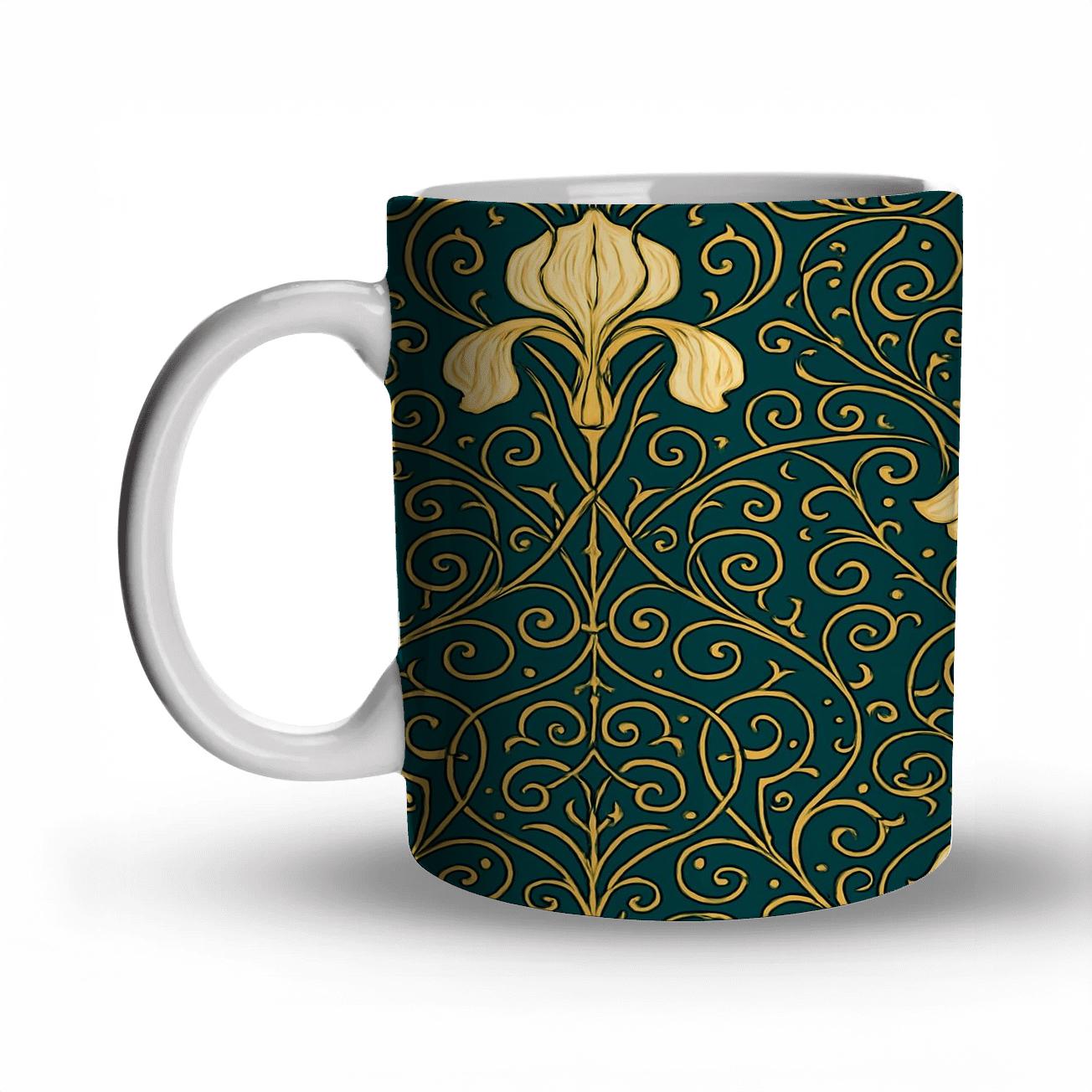Art Nouveau Comet Iris Filigree Tile travel mugs with handles