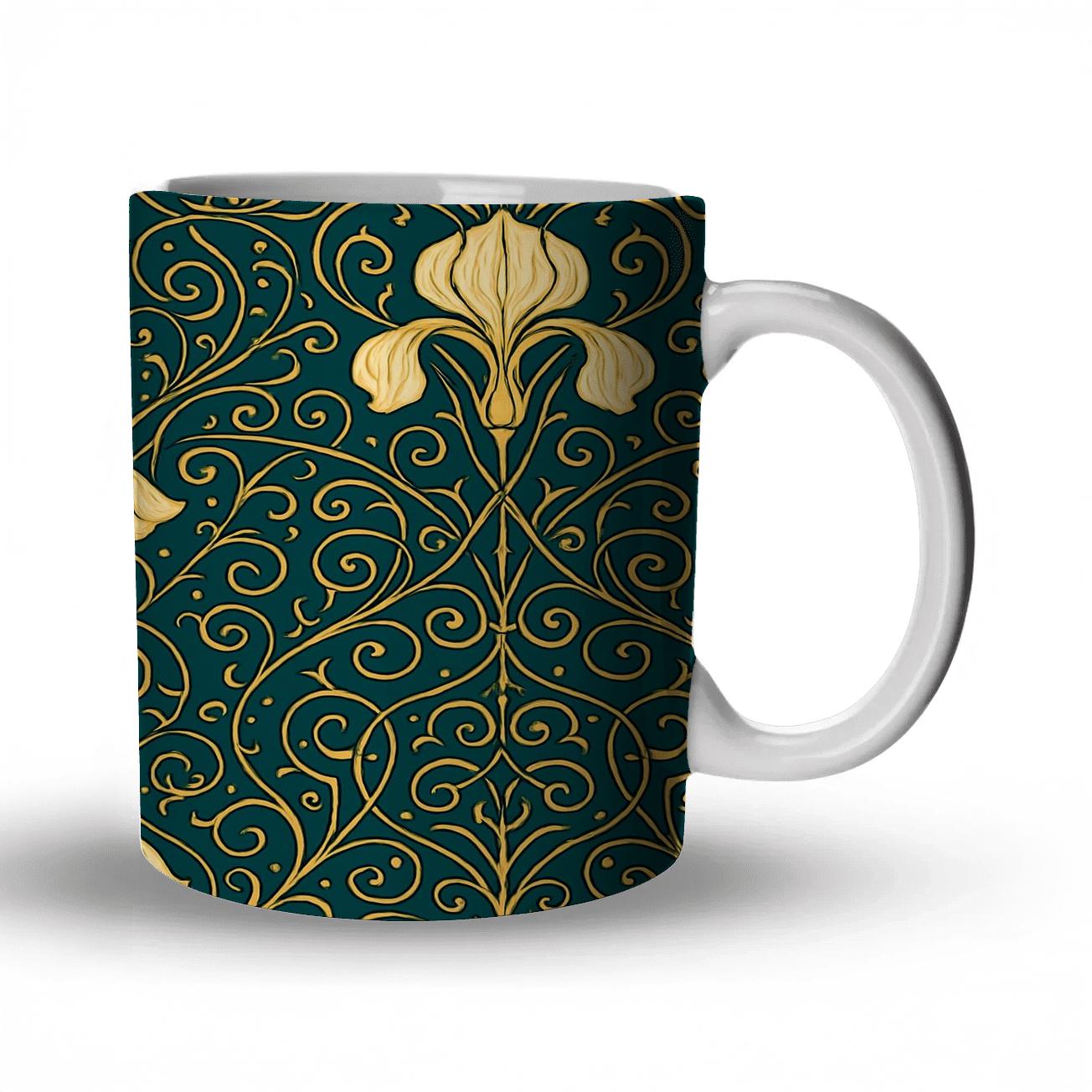 Art Nouveau Comet Iris Filigree Tile travel mugs with handles