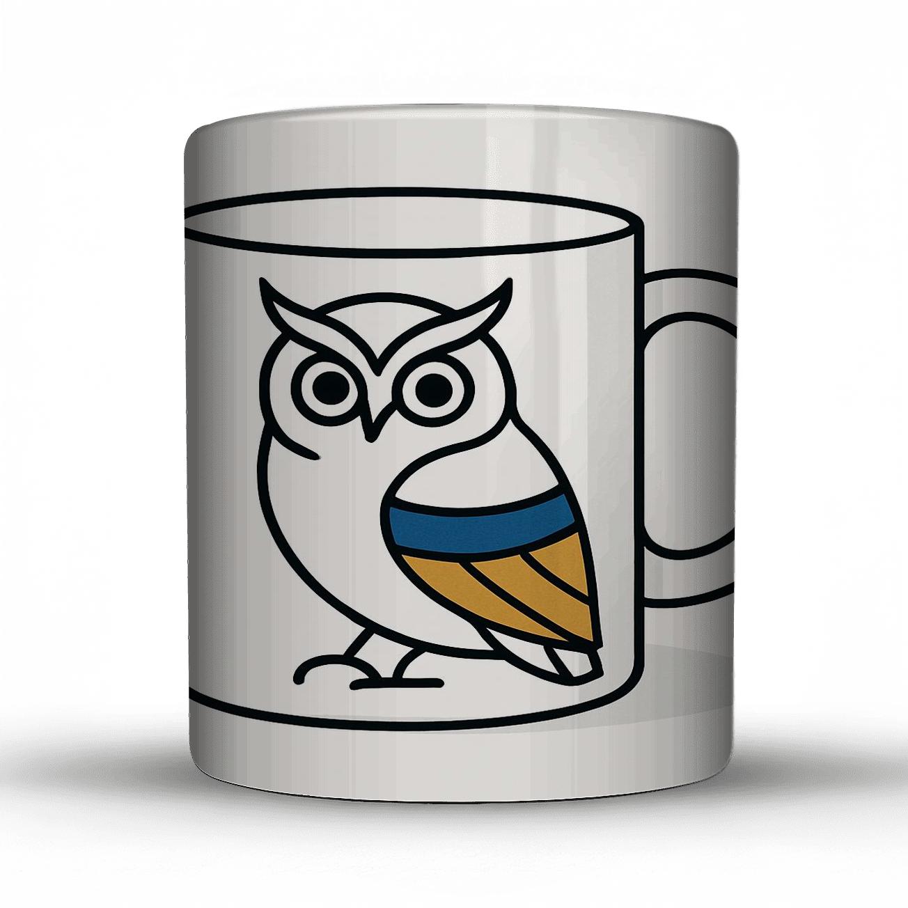 Ainu Inspired Owl Minimalist Wrap Line Art travel mugs with handles