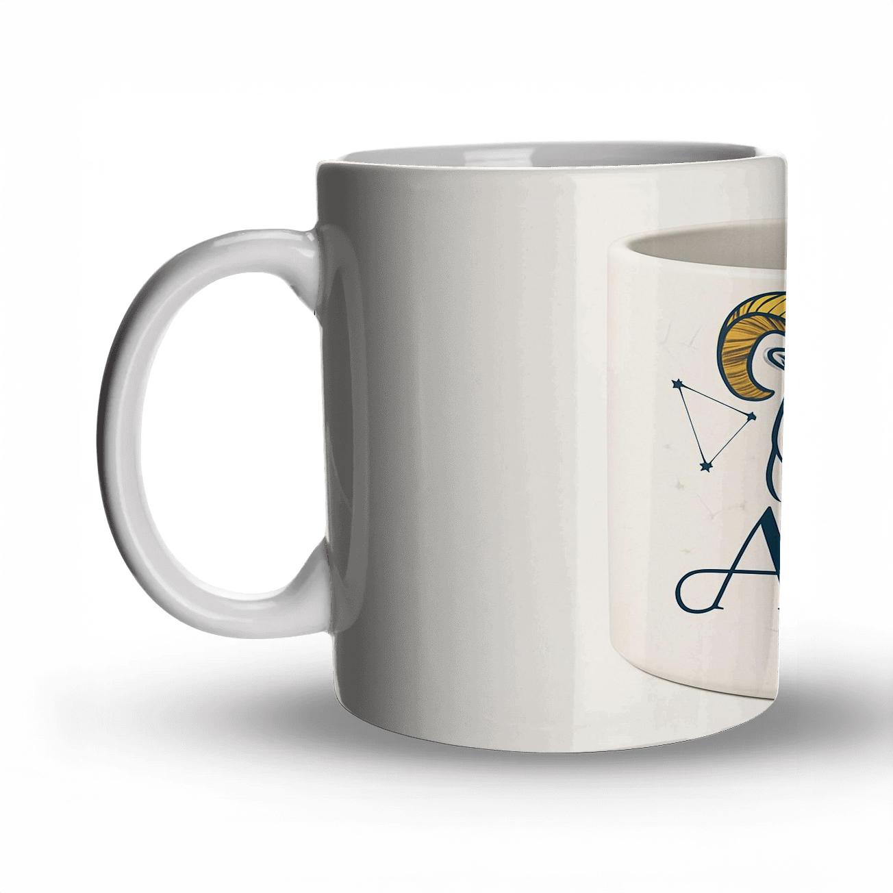Aries Celestial Ram Gold Foil And Navy Minimal Line Art travel mugs with handles