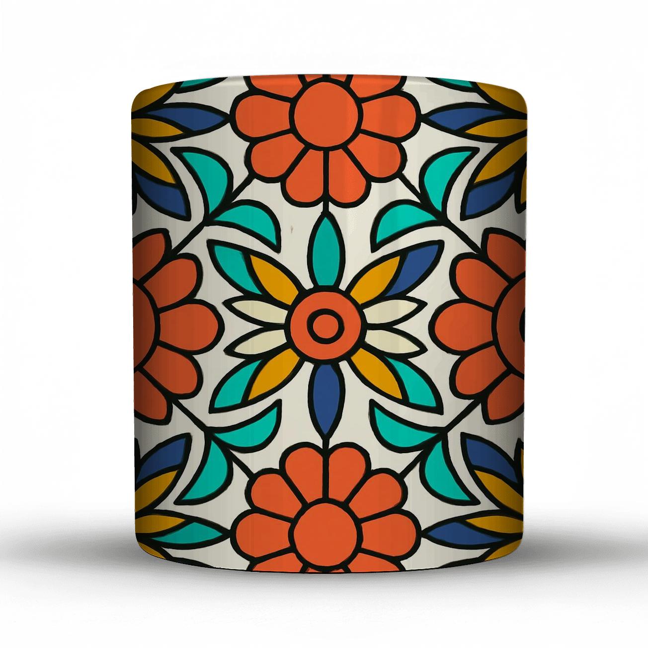 Orphic Aurora Floral Tessellation travel mugs with handles