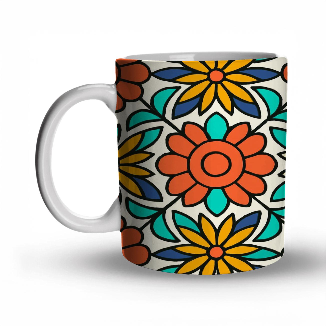 Orphic Aurora Floral Tessellation travel mugs with handles