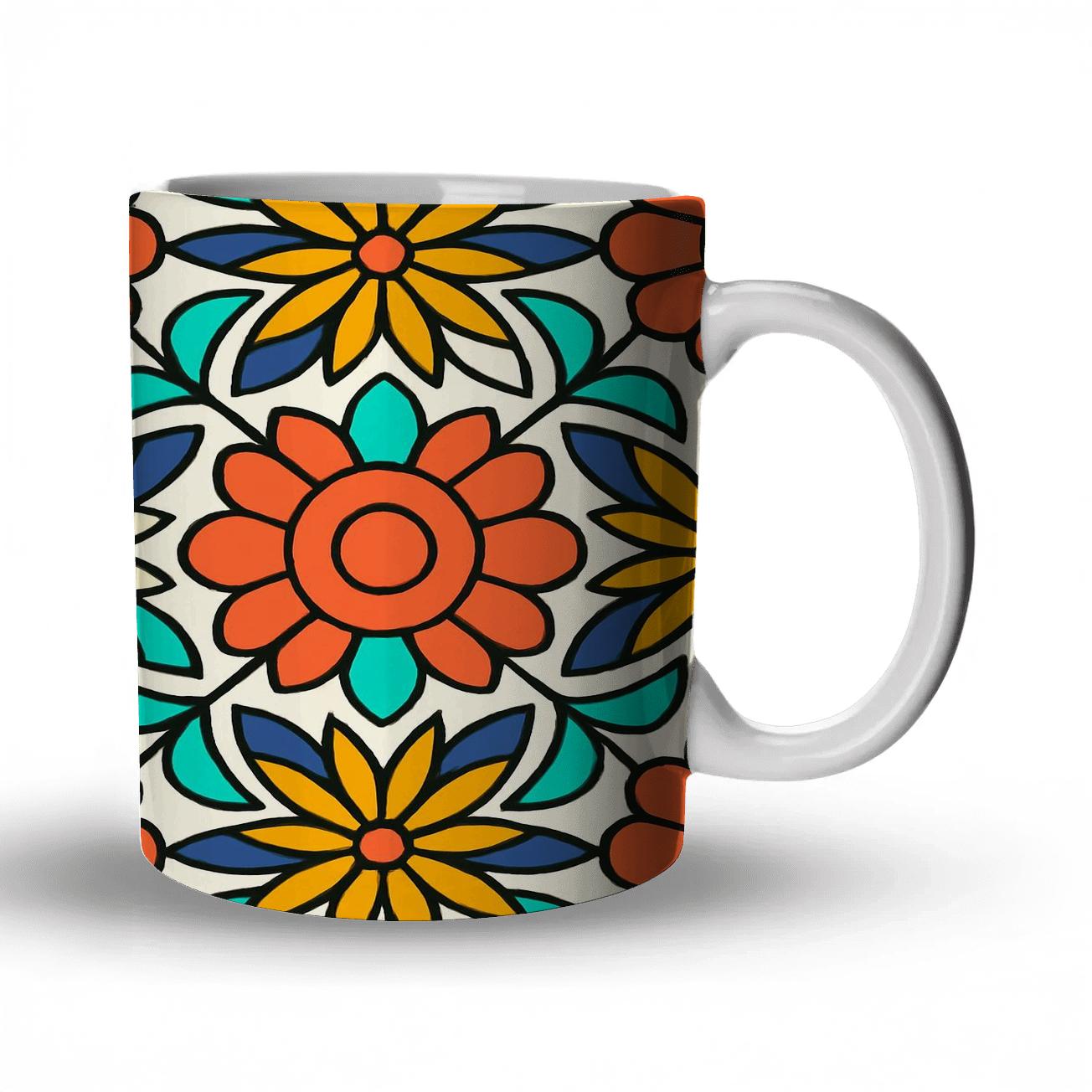 Orphic Aurora Floral Tessellation travel mugs with handles