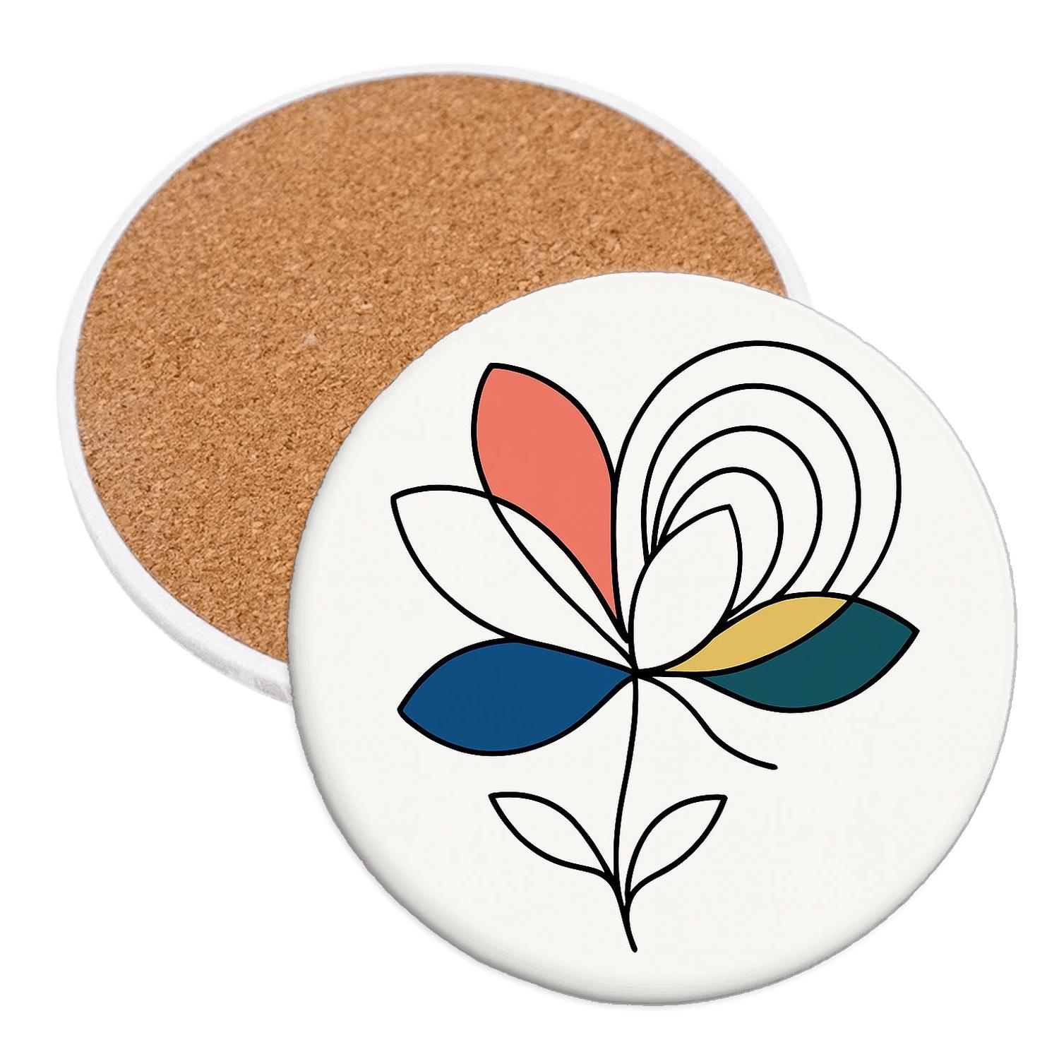 Orbit Bloom Line Art decorative beverage coasters