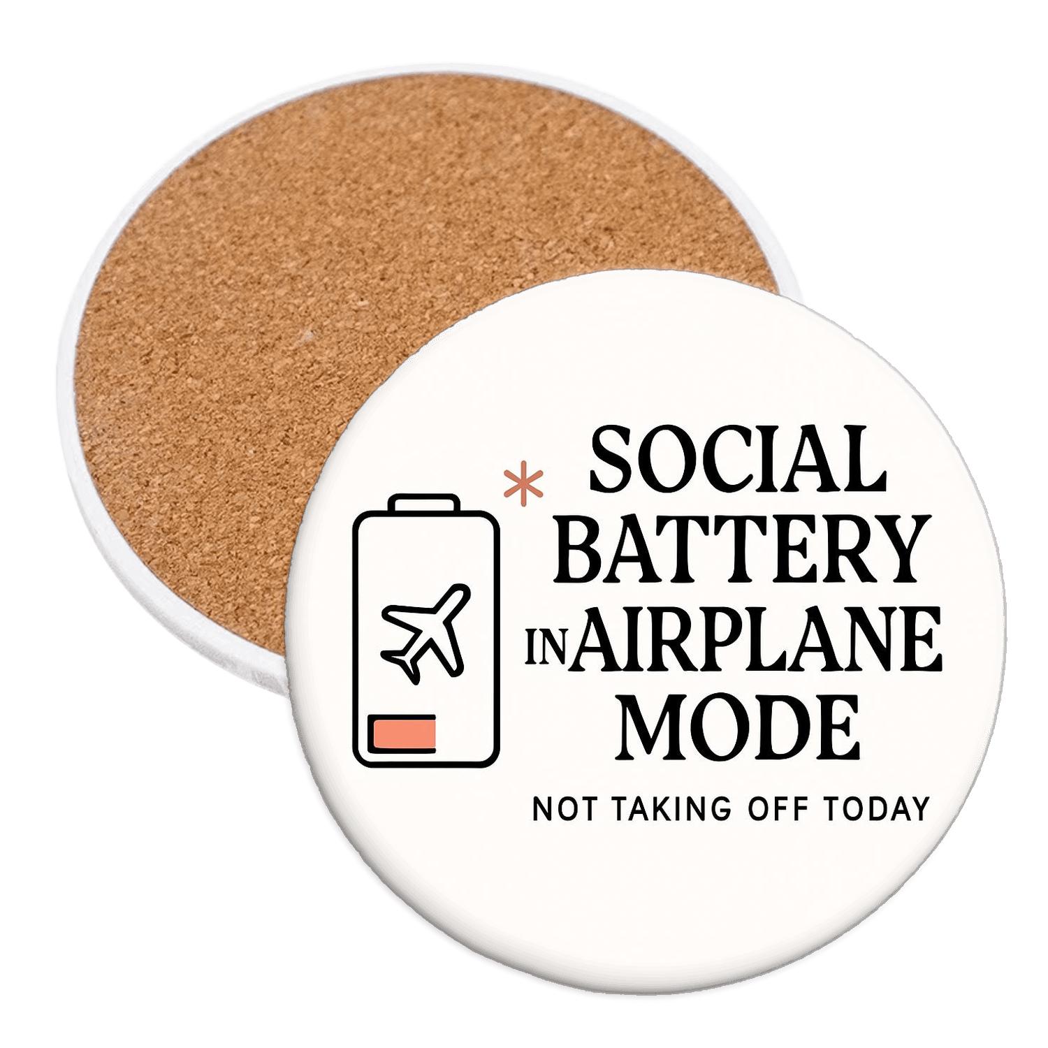 Social Battery In Airplane Mode cork coaster sets