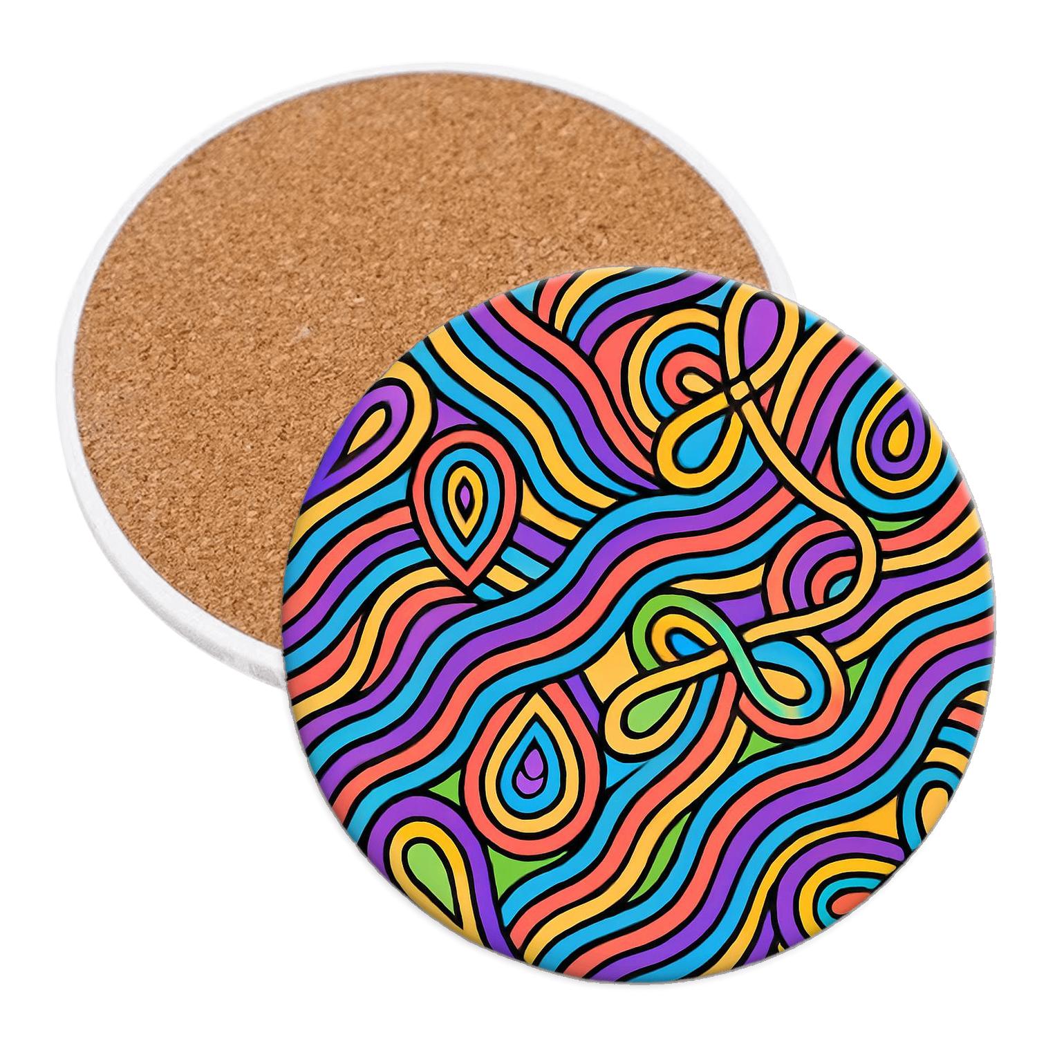 Ornamental Op Art Aurora Ribbons cork coaster sets