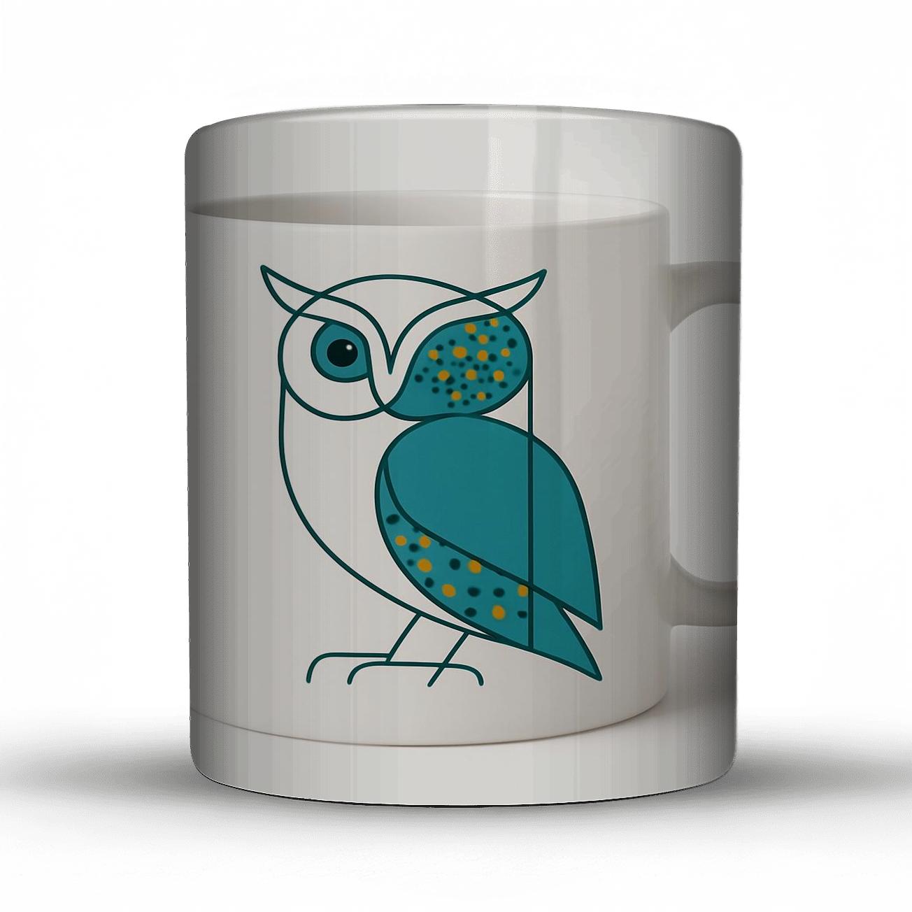 Teal Bauhaus Owl Line Art Mug Wrap novelty coffee mugs