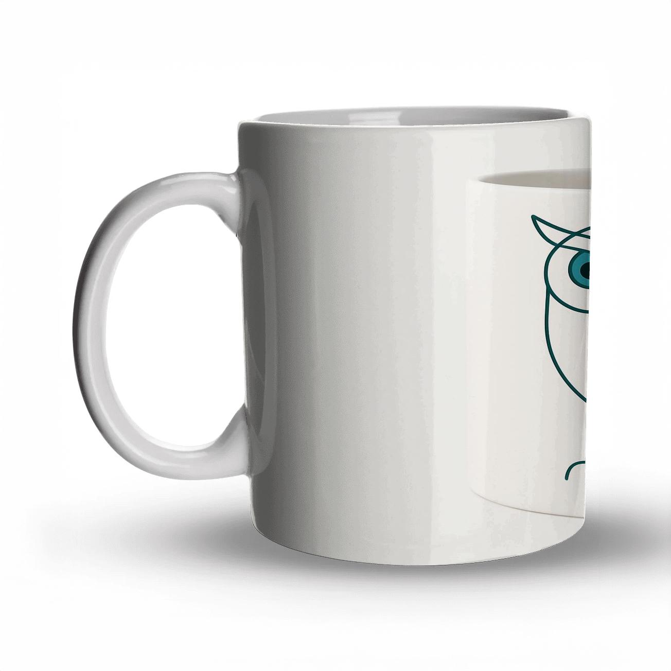 Teal Bauhaus Owl Line Art Mug Wrap novelty coffee mugs