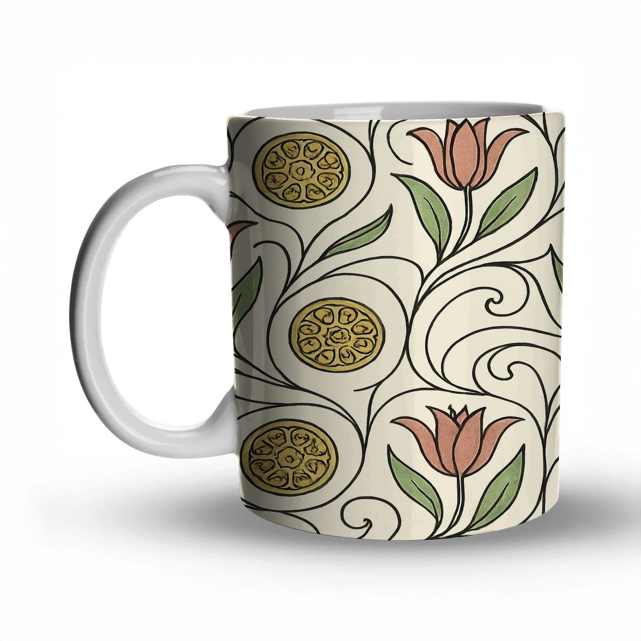 Vienna Secession Floral Whiplash Vector Filigree premium drinkware mugs