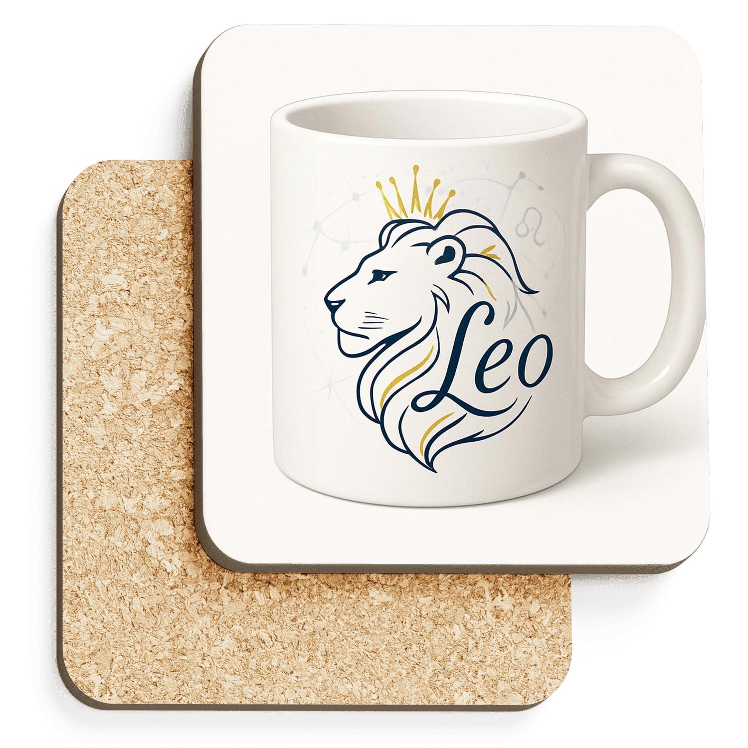 Leo Solar Regalia Line Art Mug wooden table coasters