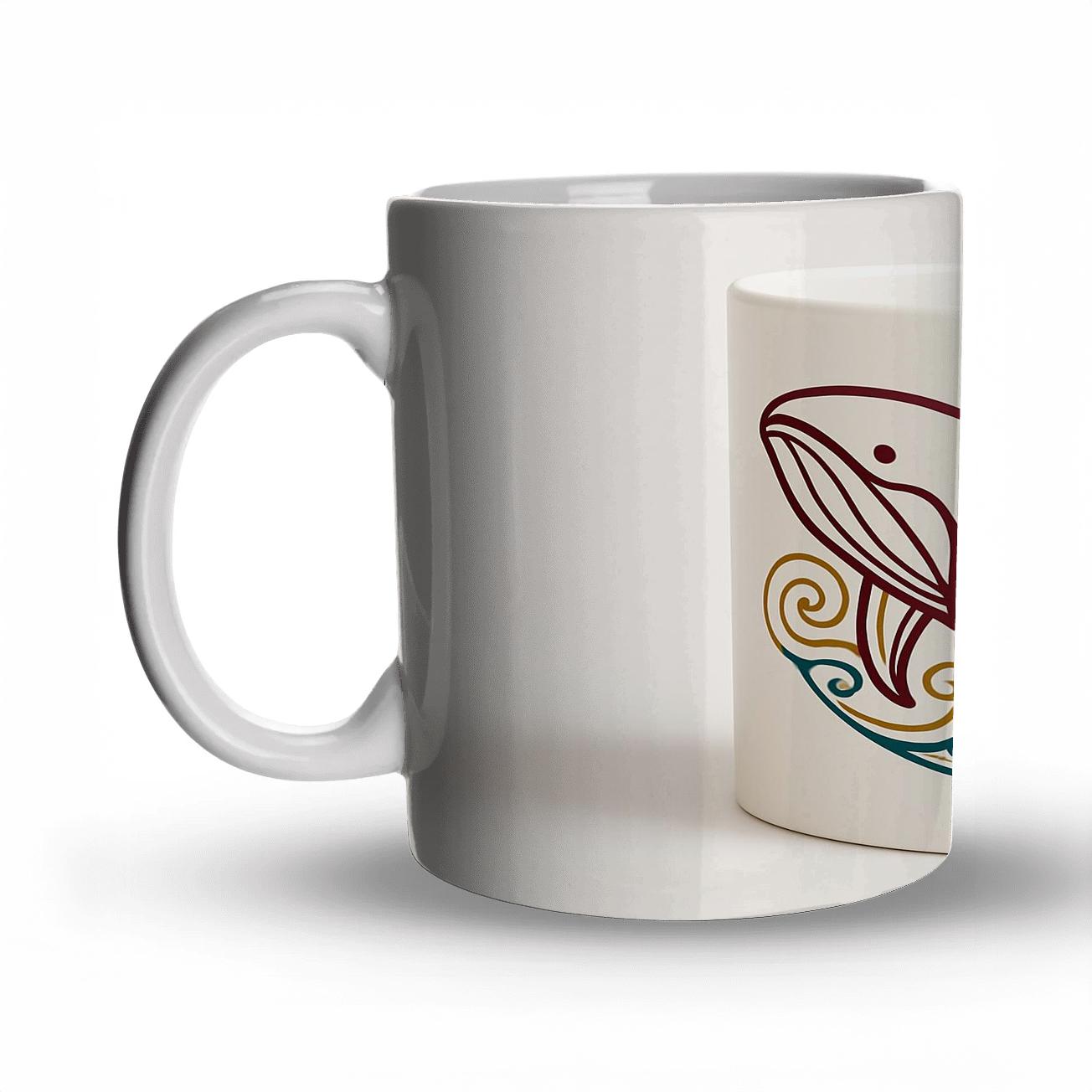 Burgundy Art Nouveau Whale Ornament Line Art Mug Wrap novelty coffee mugs