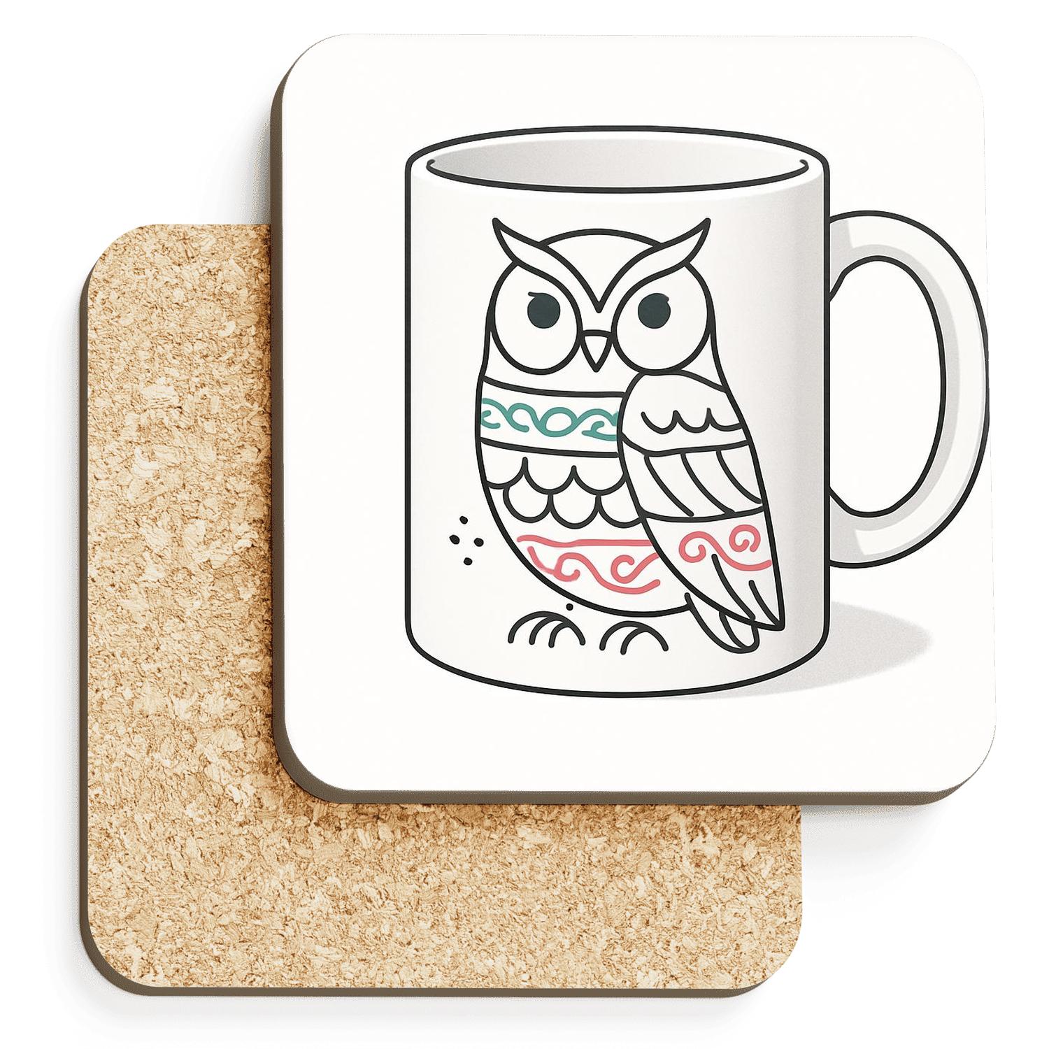 Ainu Inspired Owl Line Motif Wrap cork coaster sets