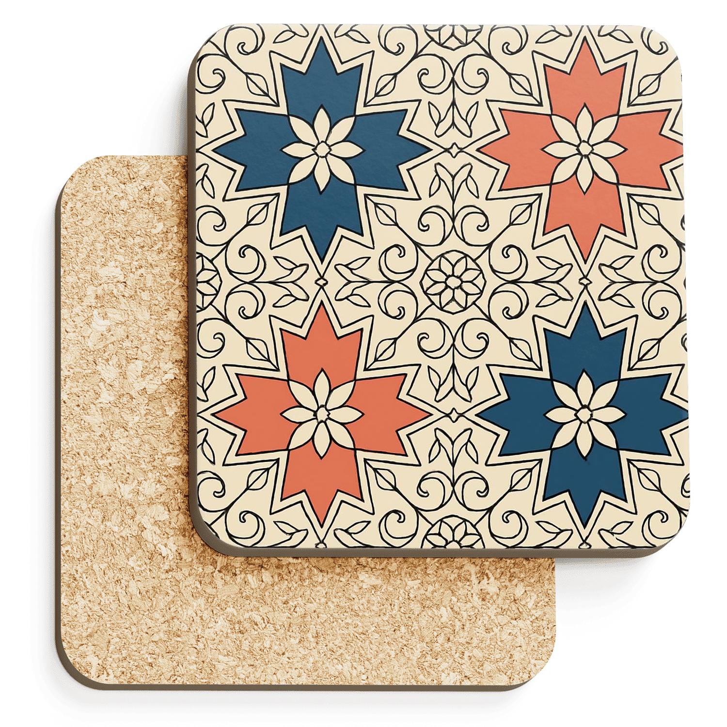 Cairo Revival Arabesque Star Grid wooden table coasters