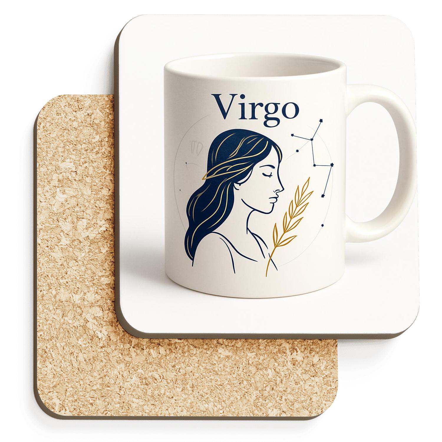Virgo Celestial Manuscript Line Art Mug wooden table coasters