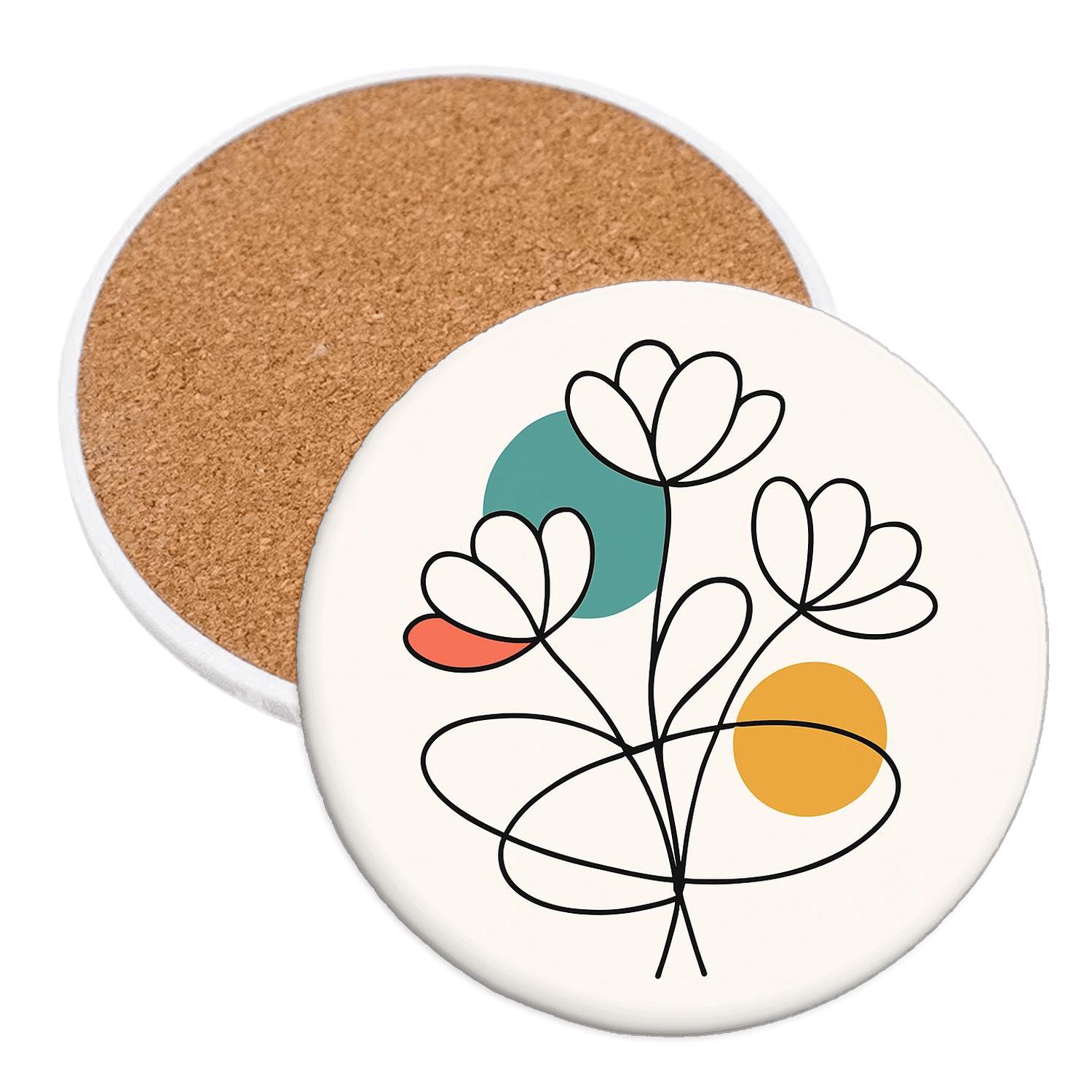 Orbit Bloom Minimal Line Bouquet coasters for home decor
