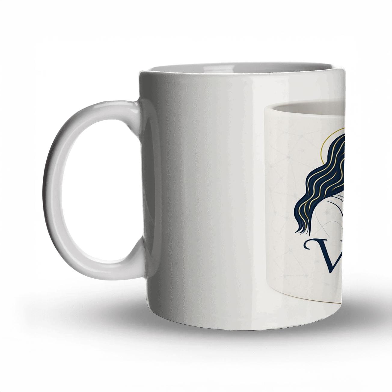 Virgo Astral Maiden Gold Navy Line Art Mug travel mugs with handles