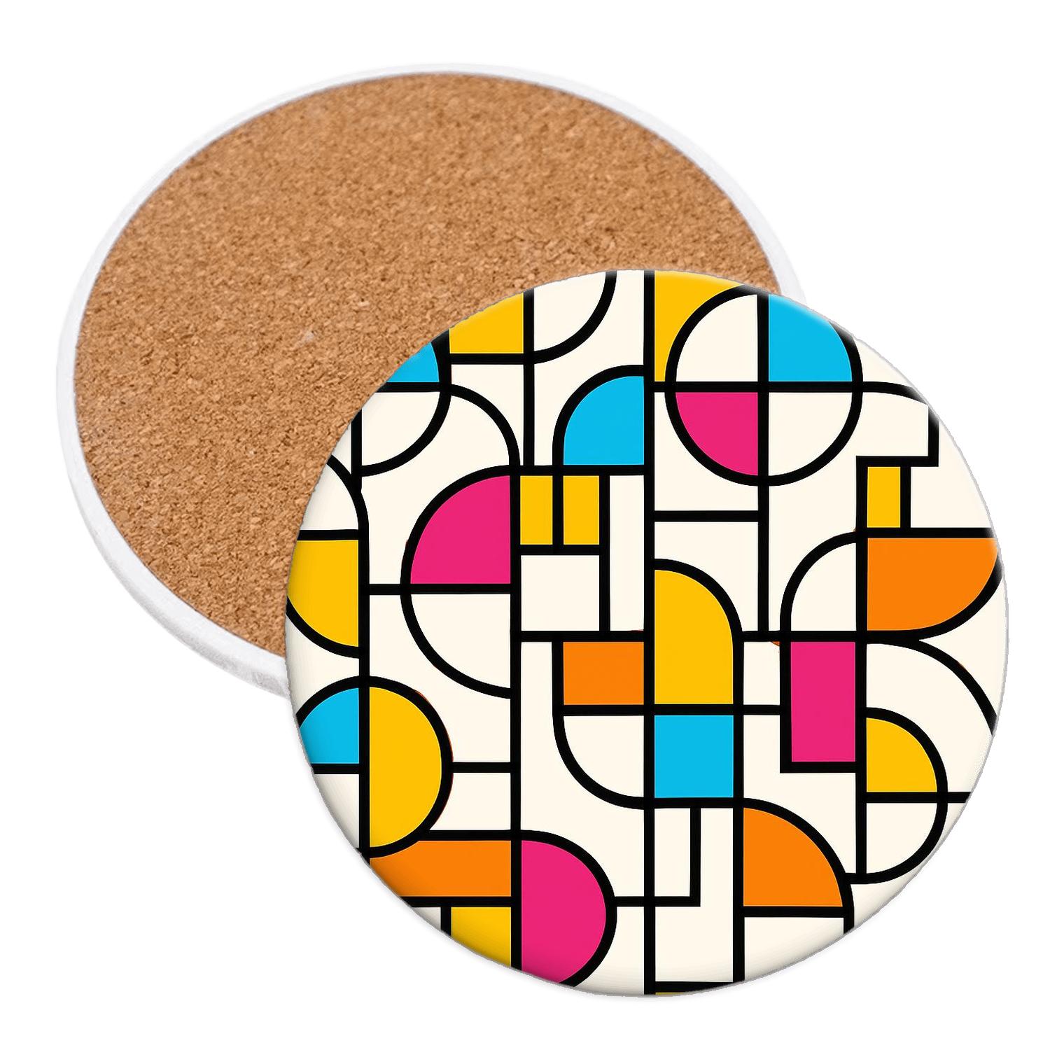 Bauhaus Neon Orbit Weave wooden table coasters