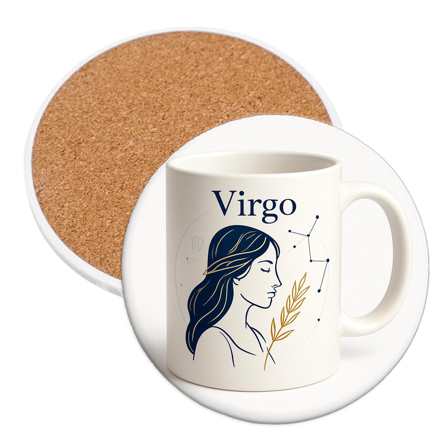 Virgo Celestial Manuscript Line Art Mug custom engraved coasters