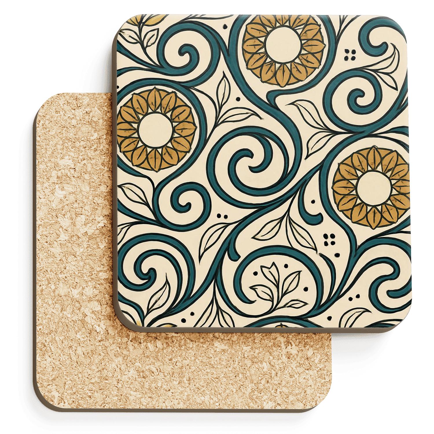 Vienna Secession Laurel Whiplash Rosette Pattern cork coaster sets