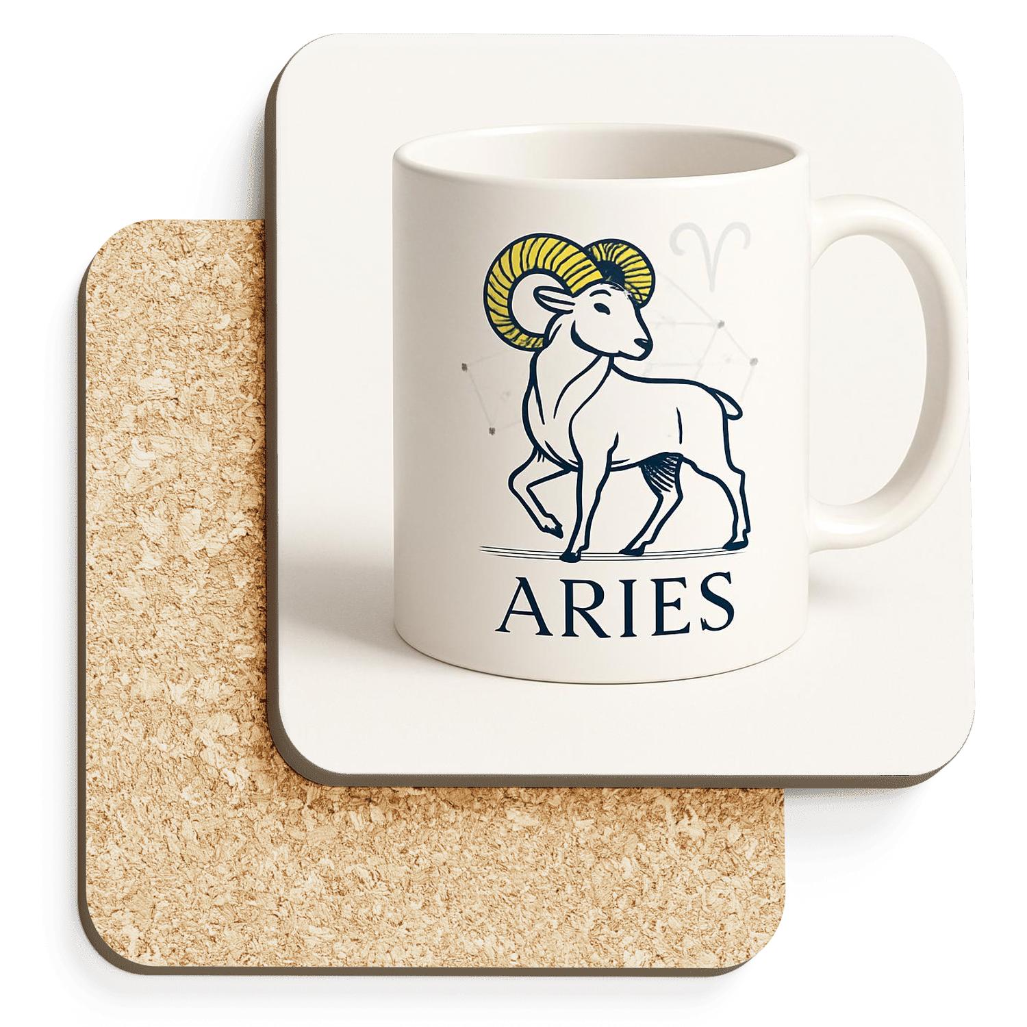 Aries Art Deco Ram Constellation Mug Line Art cork coaster sets