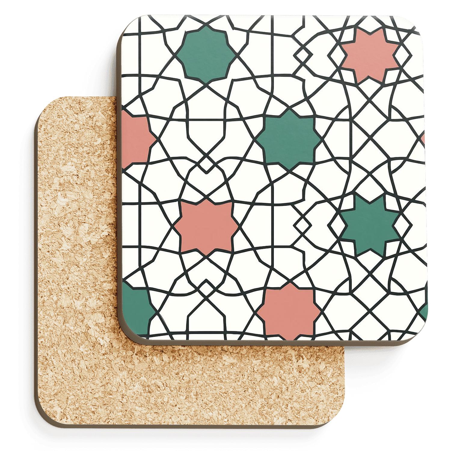 Andalusian Girih Minimal Star Weave custom engraved coasters