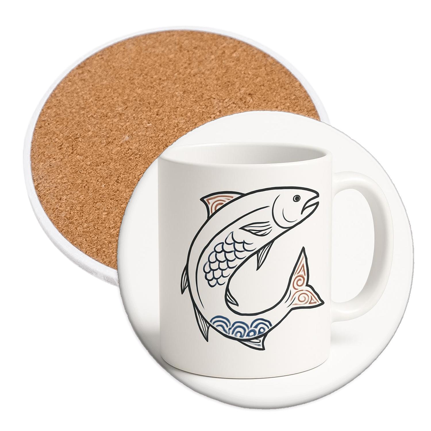 Ainu Salmon Flowline Mug Art cork coaster sets