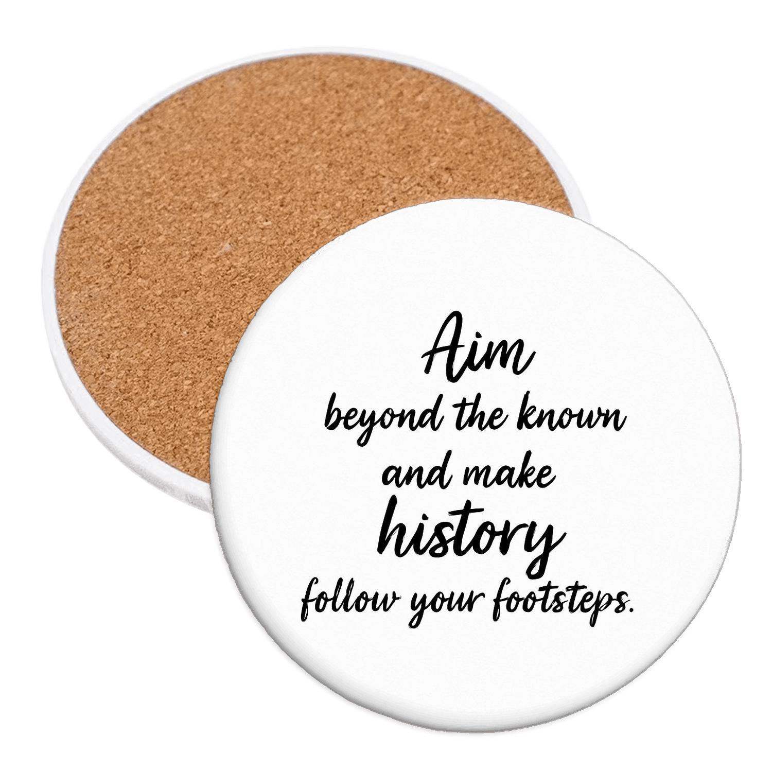 Aim Beyond The Known wooden table coasters