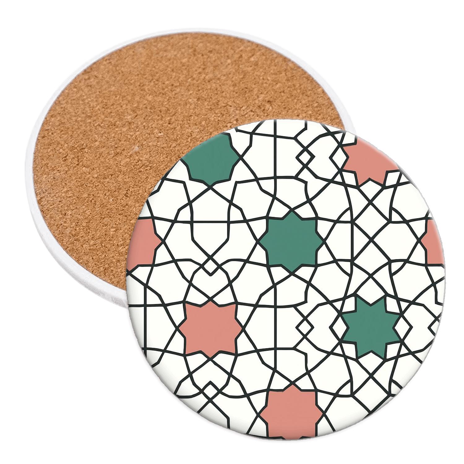 Andalusian Girih Minimal Star Weave decorative beverage coasters