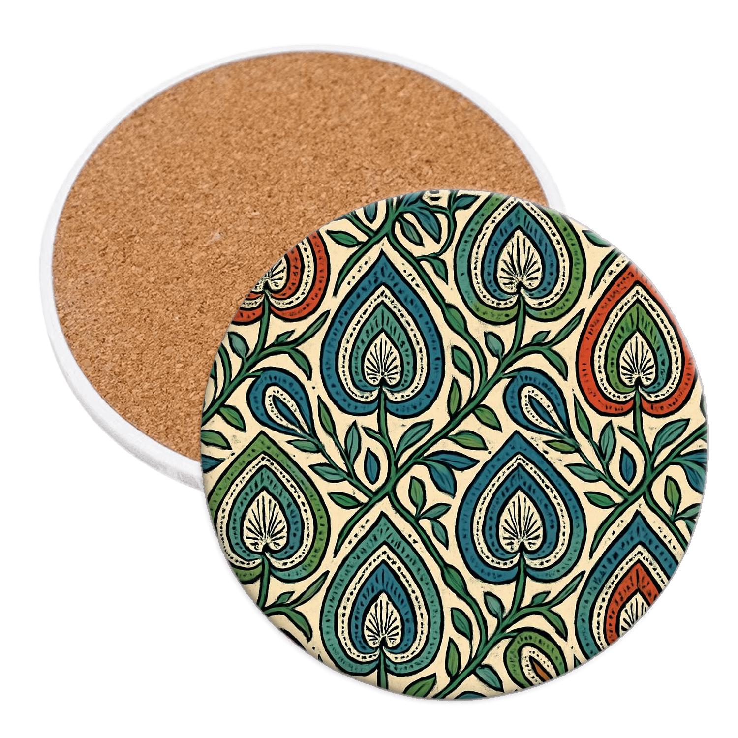 Arts And Crafts Paisley Vine Blockprint Lattice personalized drink coasters