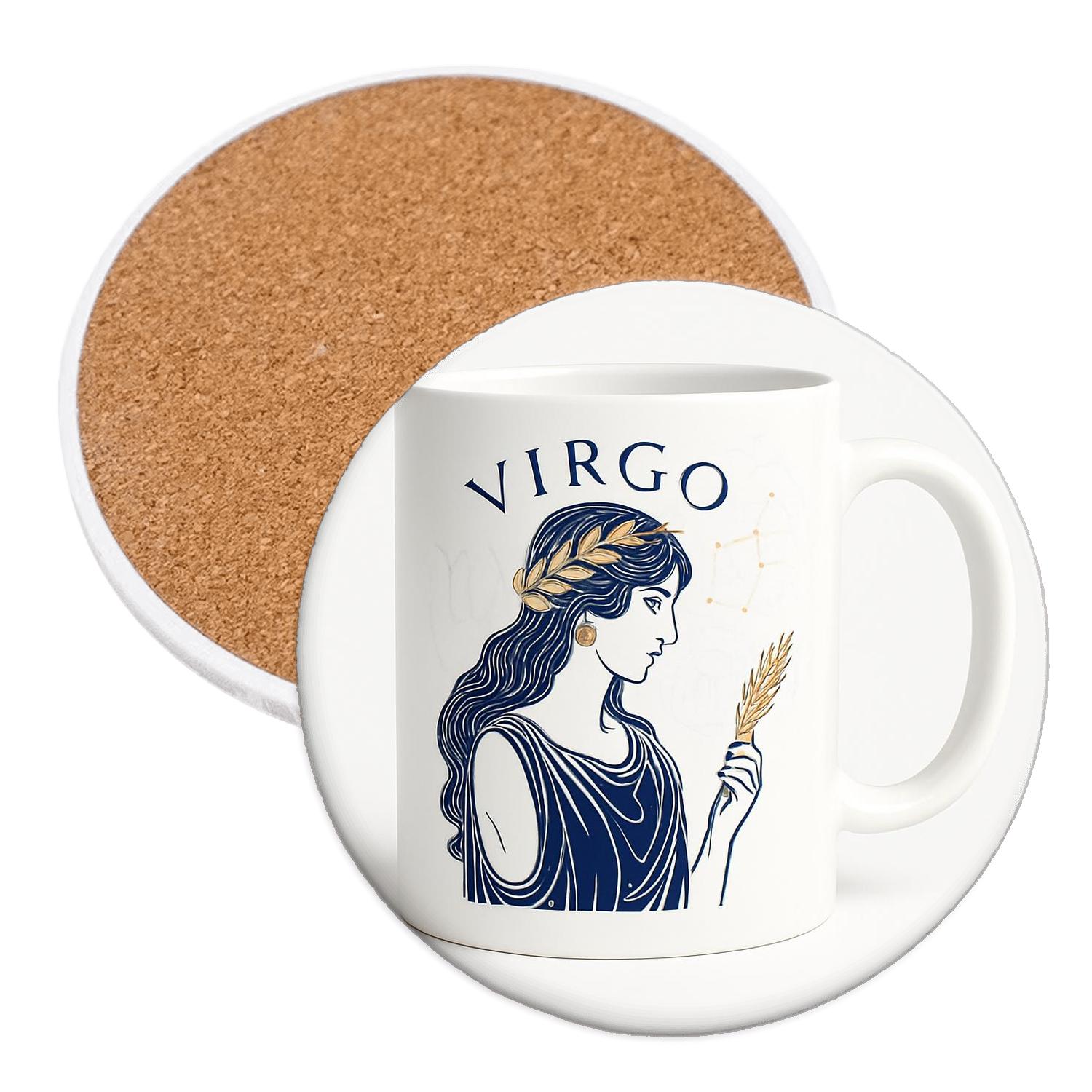 Virgo Vienna Secession Maiden Star Chart Mug Line Art custom engraved coasters