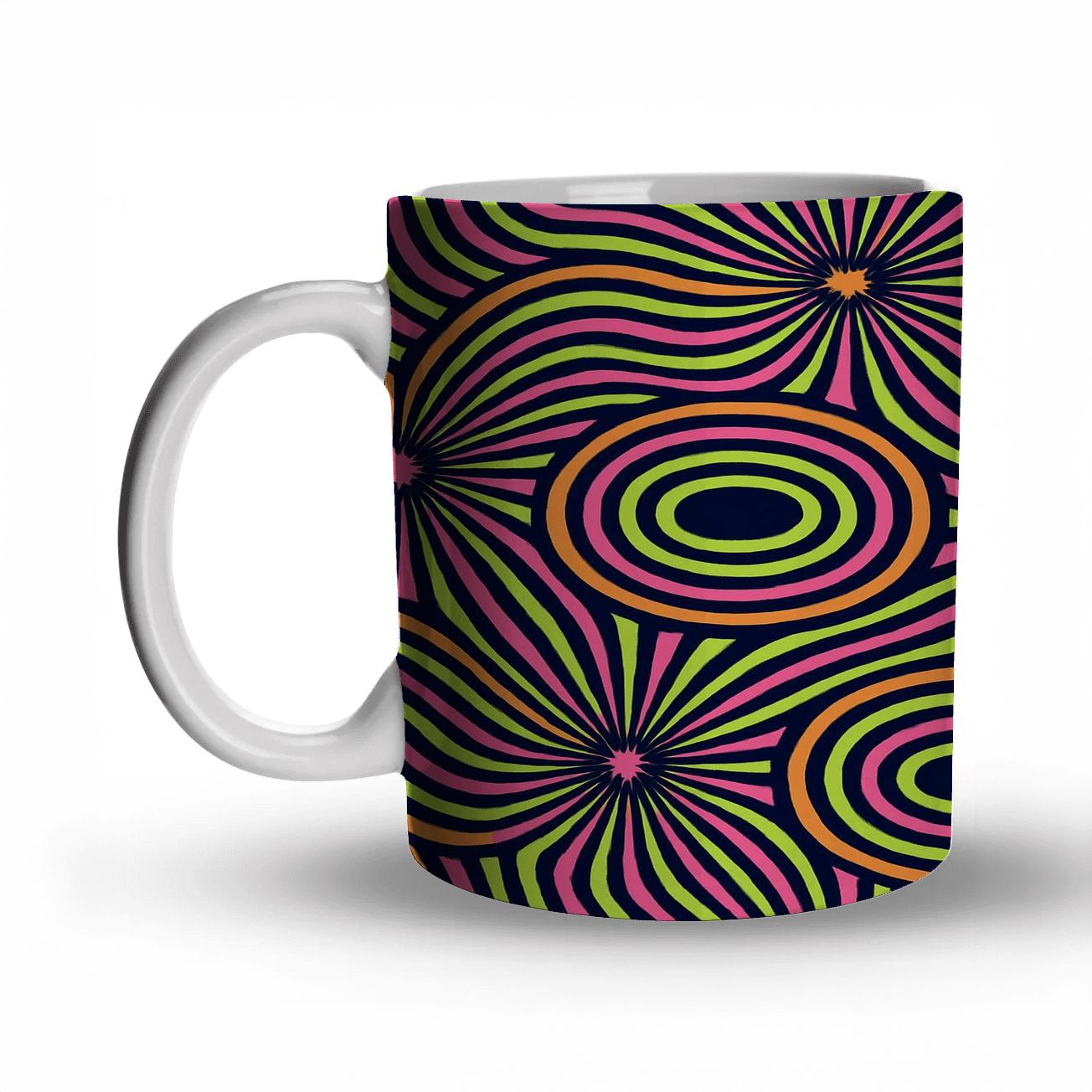 Op Art Pulsar Stripes And Moire Bloom custom printed mugs